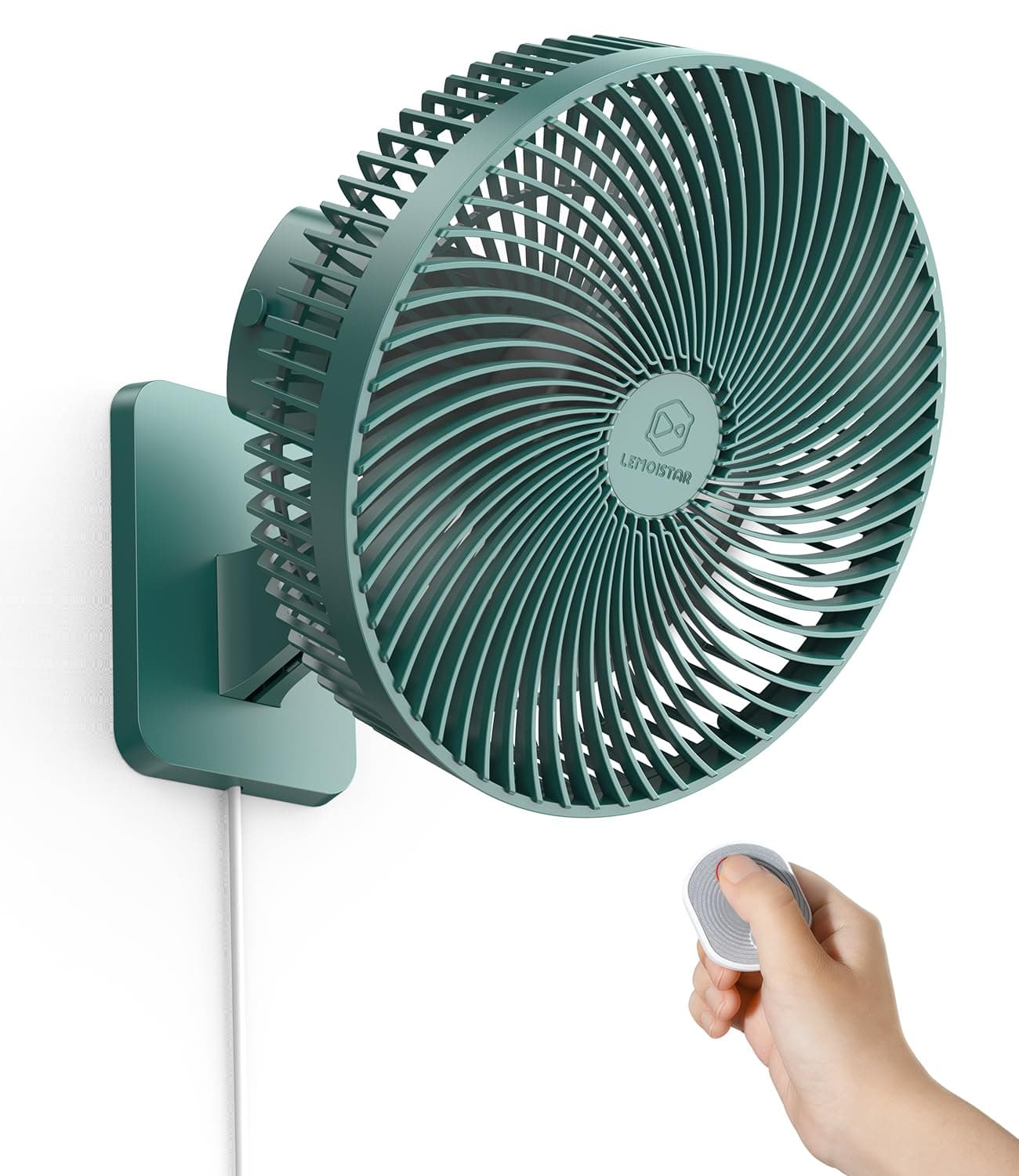 10 Inch Wall Mounted Fan with Remote Control, 90° Oscillating, 4 Speeds, 4 Timer, Adjustable Tilt, 70 Inch Cord, Quiet, for Bedroom Garage RV Office Home Patio-Green