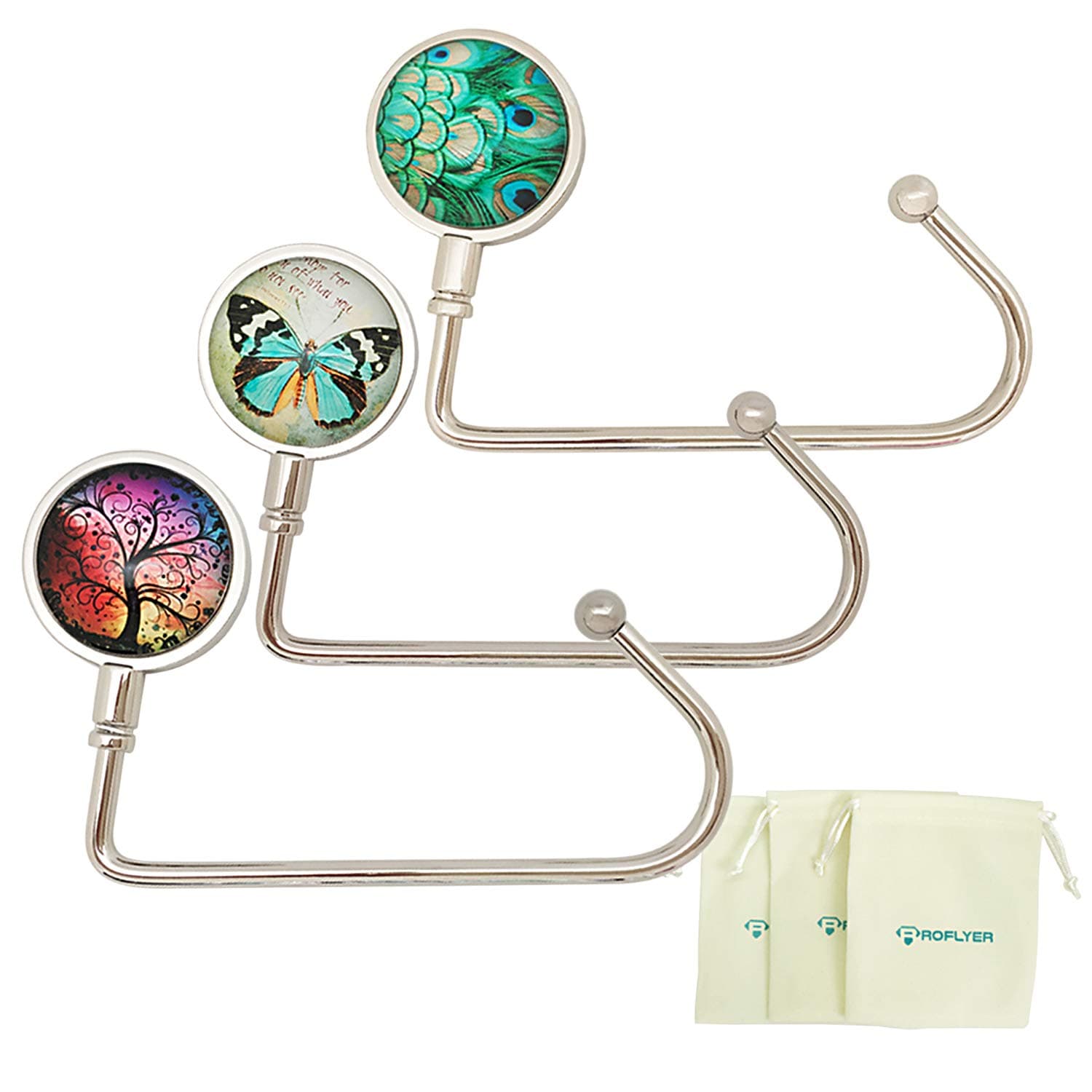 Purse Hook for Table,3 Pack Instant Purse Holder Bag Hanger,Long Womens Purse Hanger Handbag Pocketbook Holder Bag Storage, Stylish Desk Accessories for Women Office Lady Girl Mother Gift