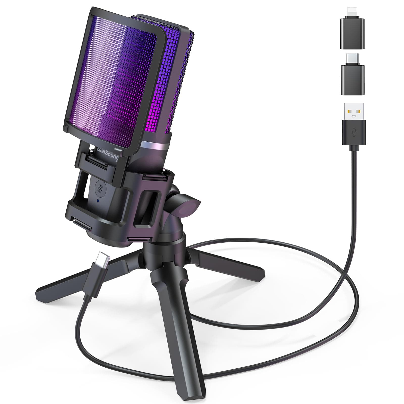 Gaming USB Microphone for PC,RGB Condenser Computer Mic with Tripod Stand,Quick Mute,Gain Control for Gaming,Streaming,Podcasting,Recording,ASMR,Cardioid Mic Kit for Laptop/PS4/PS5/Phone