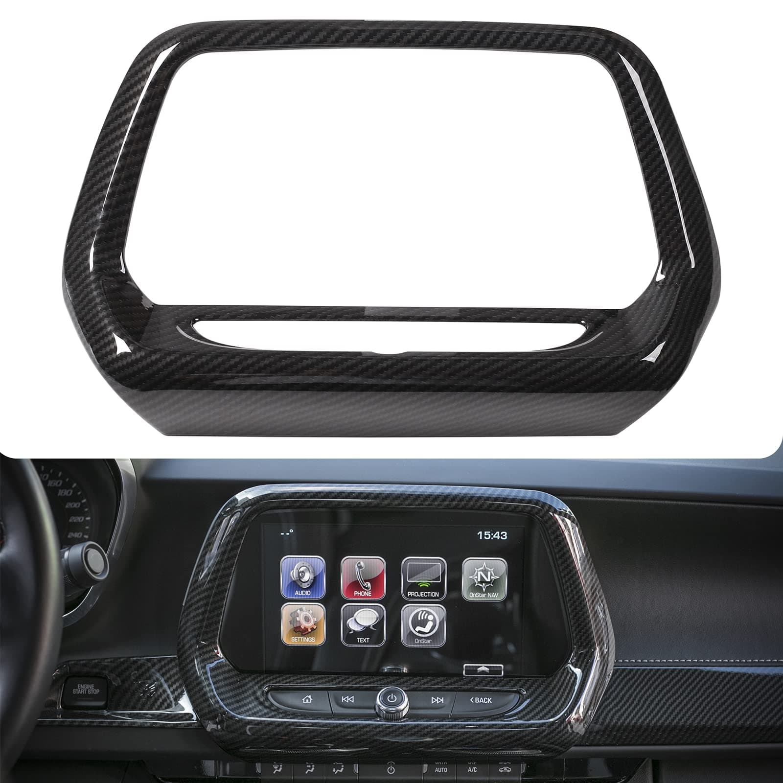 Navigation GPS Large Screen Panel Frame Cover Carbon Fiber Interior Accessories for Chevrolet Camaro 2017 2018 2019 2020 2021 2022 (Carbon Fiber Grain)