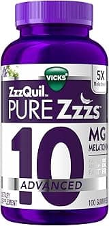 ZzzQuil Pure Zzzs Advanced Melatonin Gummies, Melatonin 10mg, Sleep Aid, with Chamomile & Lavender, Melatonin Sleep Gummies, Sleep Aids for Adults, Berry Flavored, 100 Sleep Gummies
