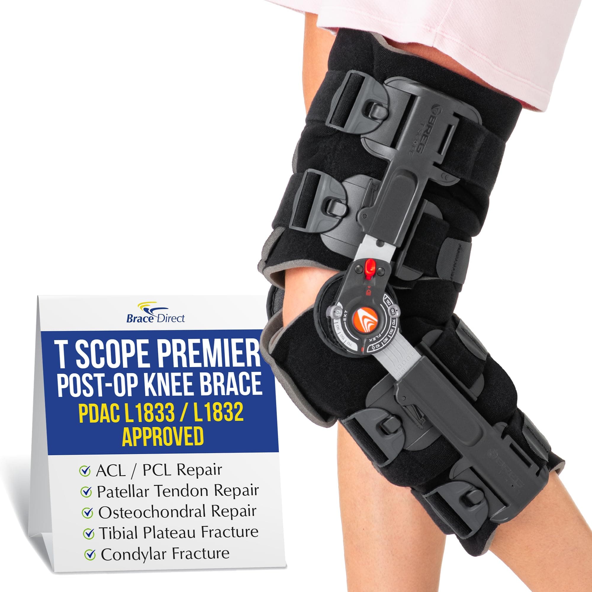 Brace Direct Breg T Scope Premier Full Foam Post Op Knee Brace Adjustable ROM for ACL PCL LCL Recovery L1833 L1832 (Thighs Up to 30.5")