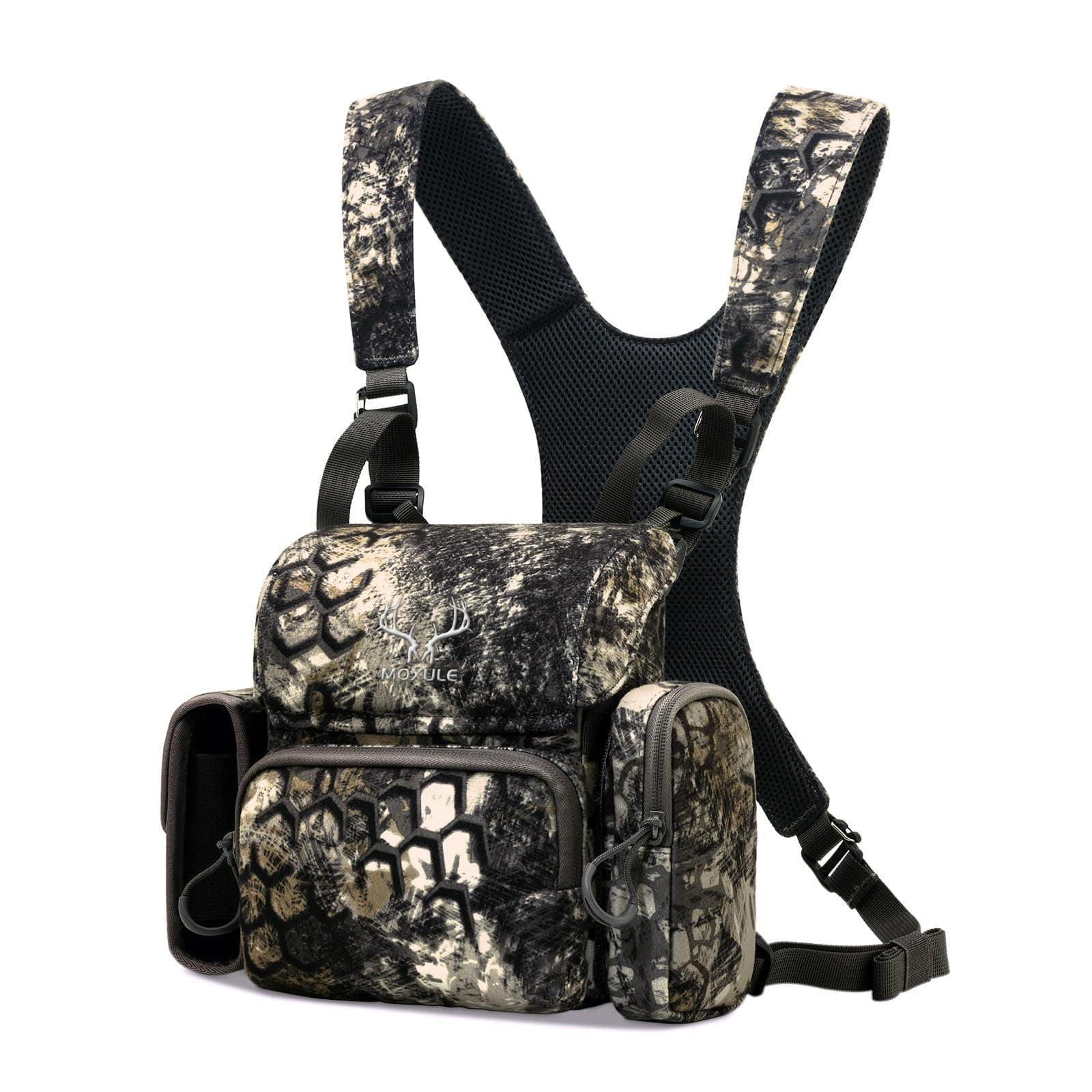 MOXULE Binocular Harness Chest Pack: Bino Case with Rangefinder Pouch and Rain Cover for Hunting Hiking Bird Watching