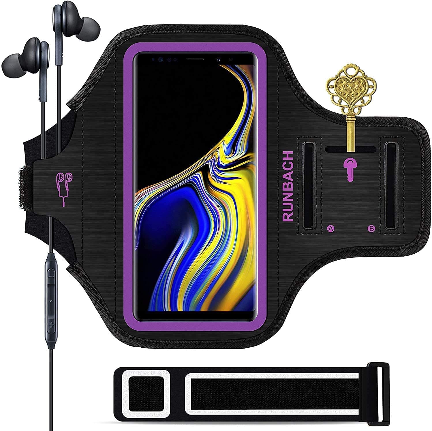 Galaxy Note 20/10+/9/8 Armband,RUNBACH Sweatproof Running Exercise Cellphone Sportband Bag with Fingerprint Touch and Card Slot for Samsung Galaxy Note 20/Note 10+/Note 9/Note 8(Purple)