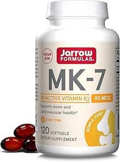 Jarrow Formulas MK-7 90 mcg - 120 Softgels - Superior Vitamin K Product for Building Strong Bones - Supports Heart & Cardiovascular Health - 120 Servings