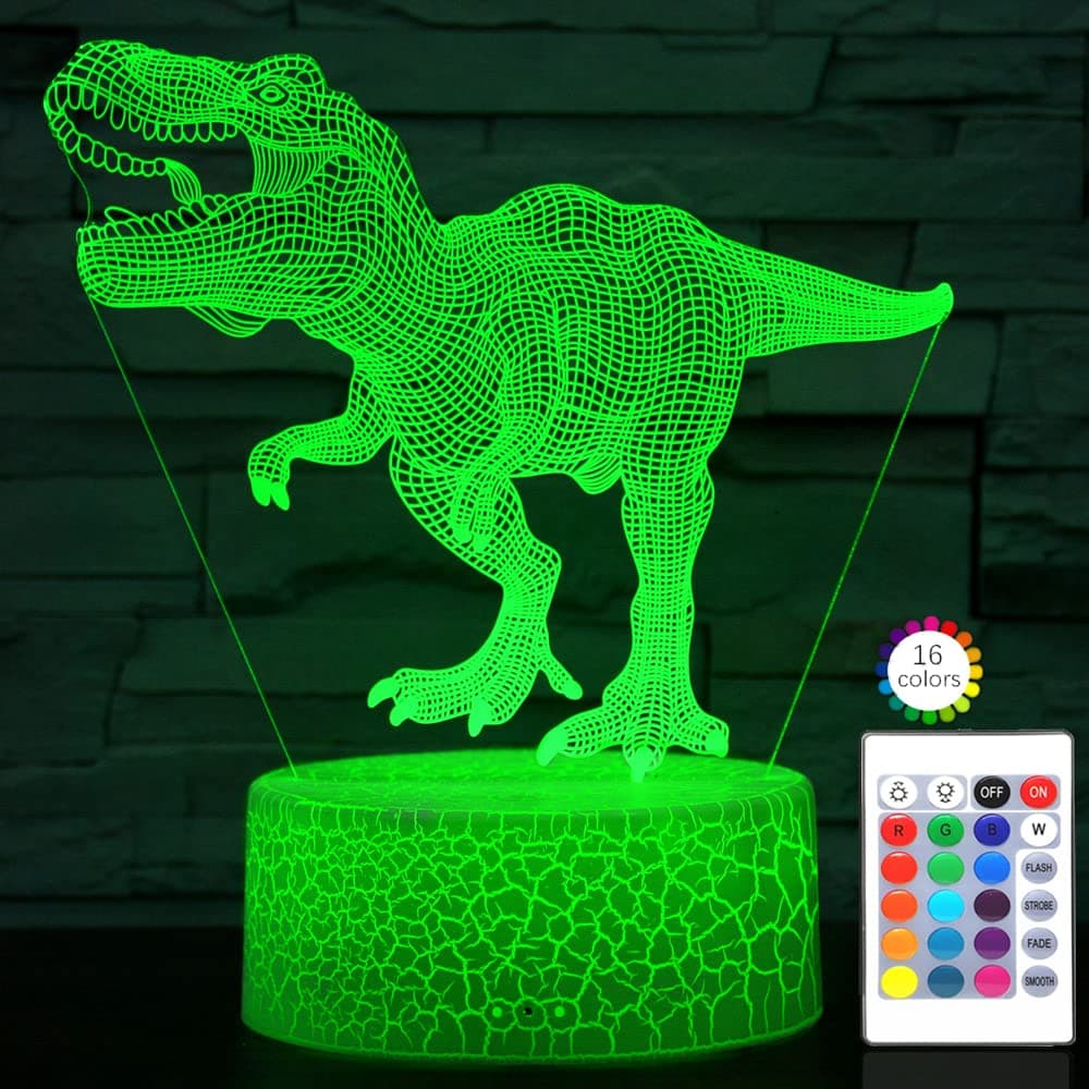 i-CHONY Dinosaur Night Light T-Rex 3D Illusion Lamp 7 or 16 Colors Changing - Birthday Gift Dinosaur Toys for Boys Kids Bedroom Decor Lights - with Remote & Smart Touch Christmas Gift (Color Base)