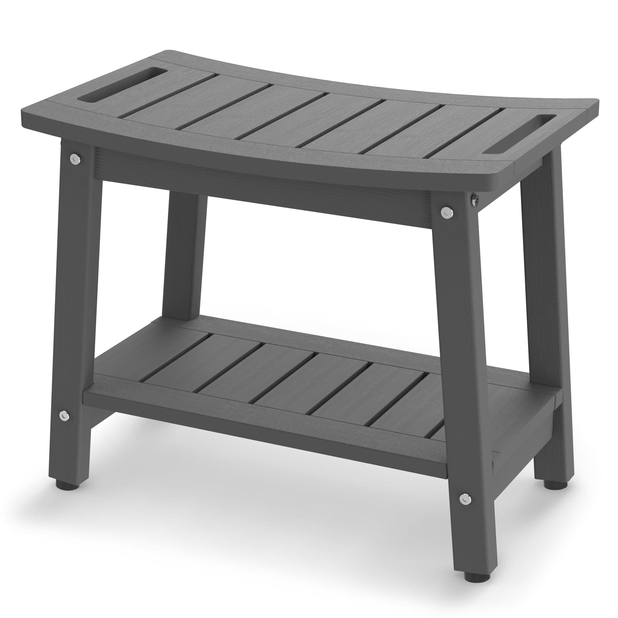 Shower Bench for Inside Shower - Grey HDPE Shower Stool Waterproof - Spa Bathroom Seat Chair with Handle, Storage Shelf, Adjustable Feet - Indoor/Outdoor, Weather Resistant