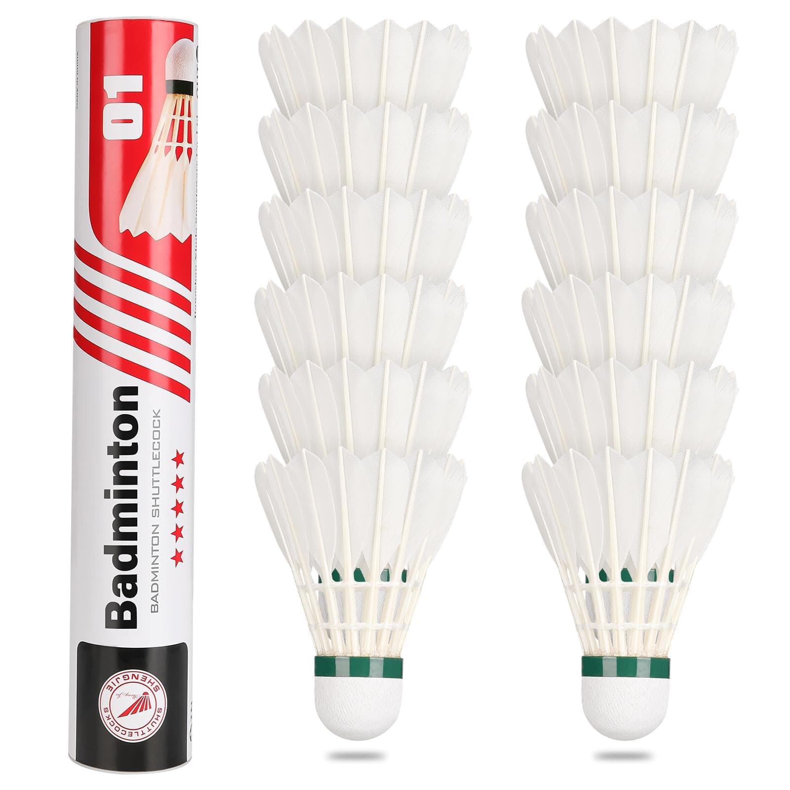 Goose Feather Badminton Shuttlecocks Birdies, 12 Pack Hight Speed Training Badminton Balls with Great Stability for Indoor Outdoor