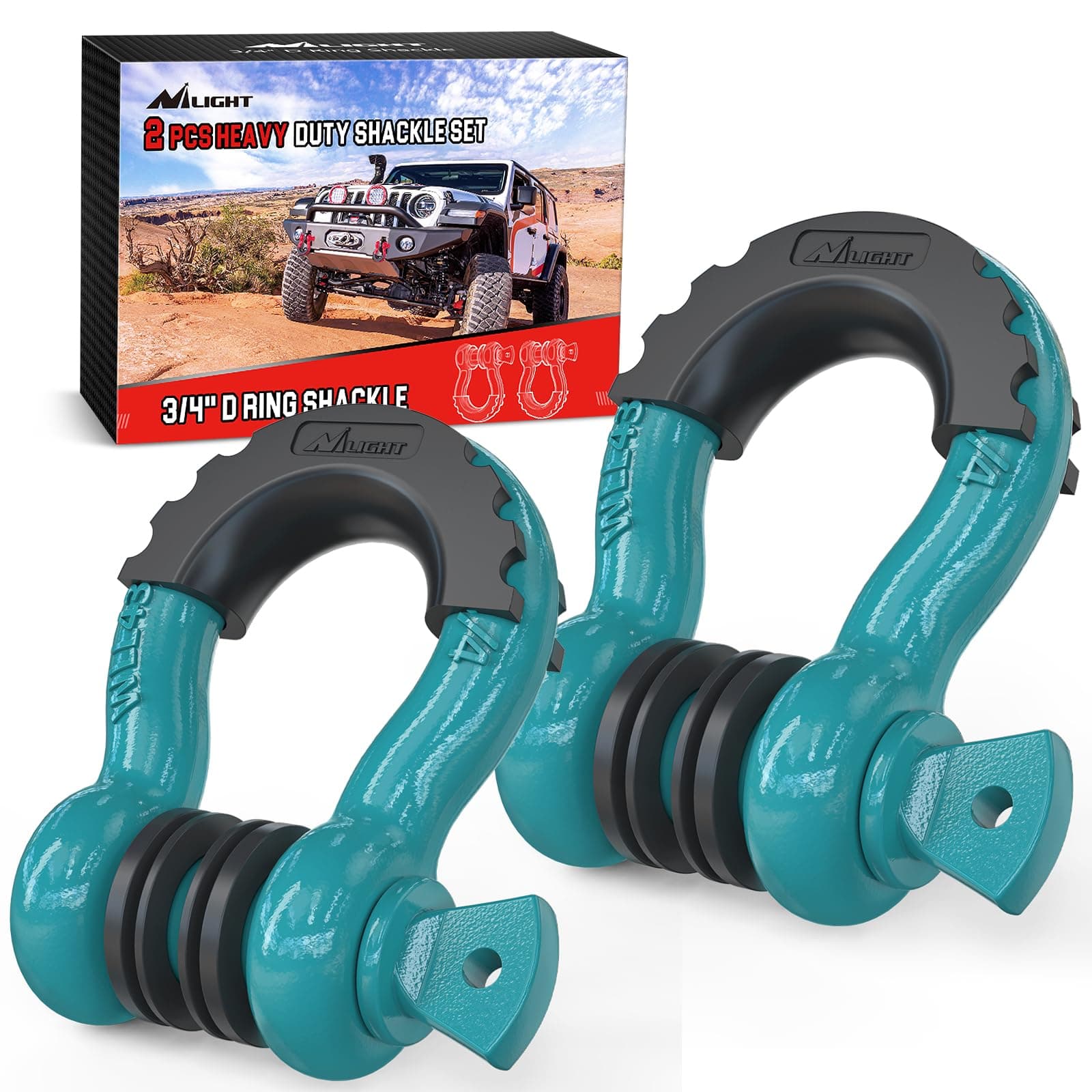 2 Pack 3/4" D-Ring Shackle with 7/8" Screw Pin 41,887lbs Break Strength, Heavy Duty Off Road Recovery Shackle with Isolators Washers for Use with Tow Strap, Winch, Off-Road Truck Vehicle