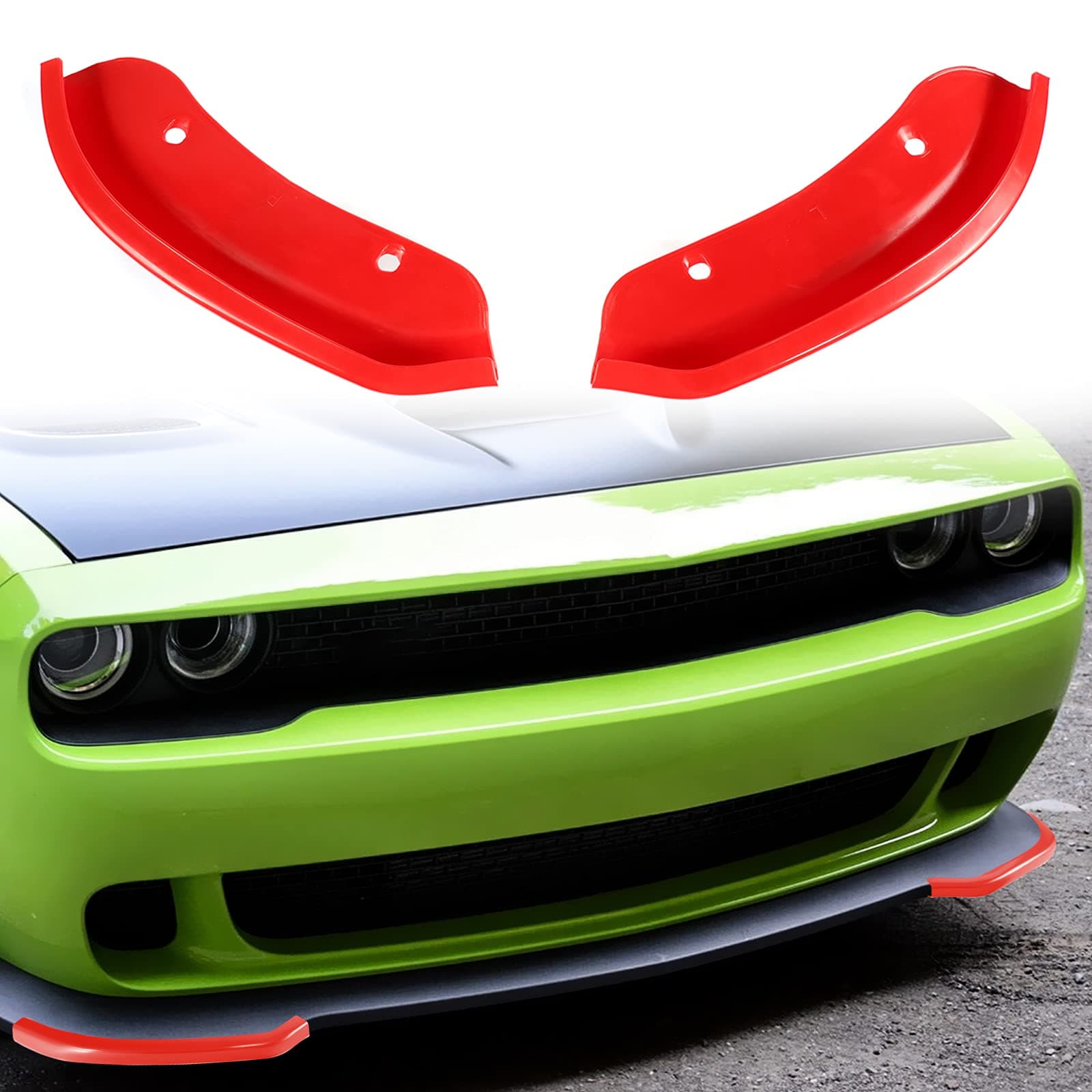 AUXMART Front Bumper Lip Splitter Protector Cover Replacement for 2015-2021 Hellcat SRT Front Bumper Lip for Dodge Challenger SRT, Not for Widebody (2pcs/Set, Red)