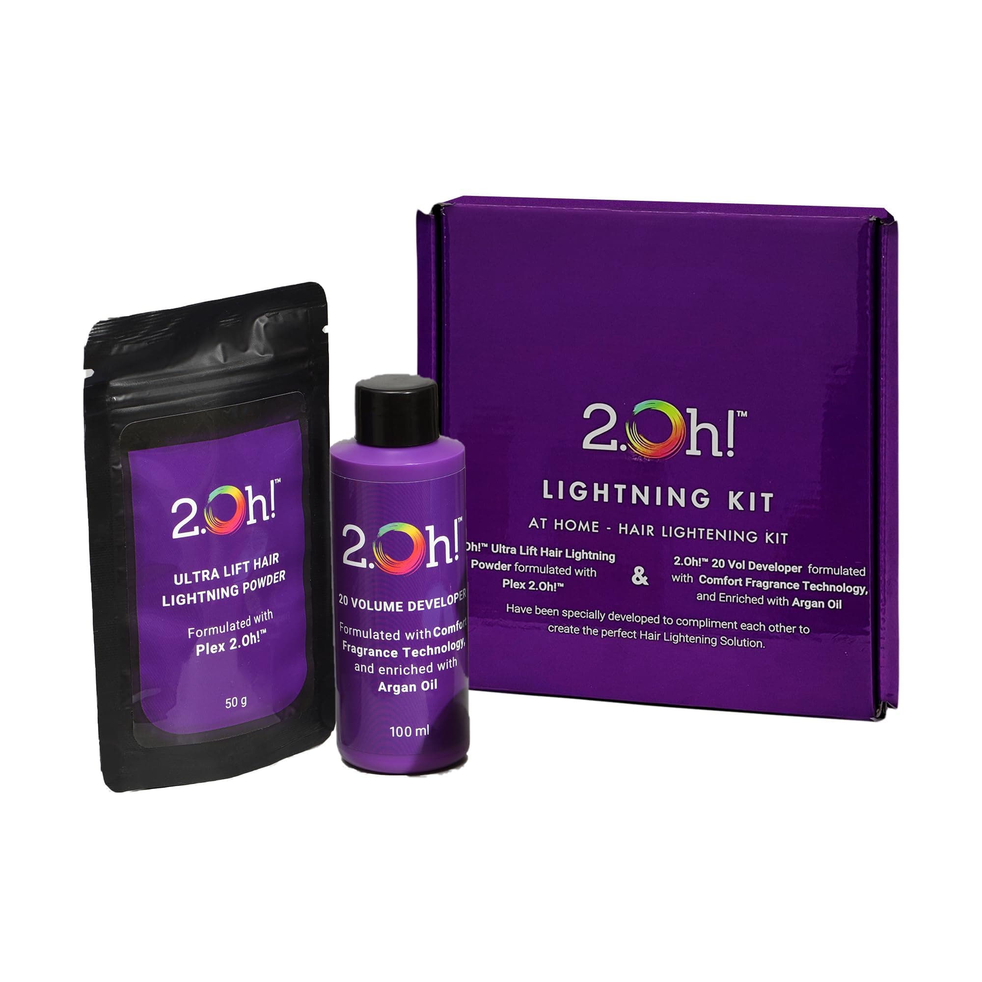 2.Oh! Lightning Kit: Enriched with Argan Oil for Damage Prevention, At-Home Hair Bleach Kit with Hair Lightning Powder, 20 Volume Developer, and Comfort Fragrance Technology