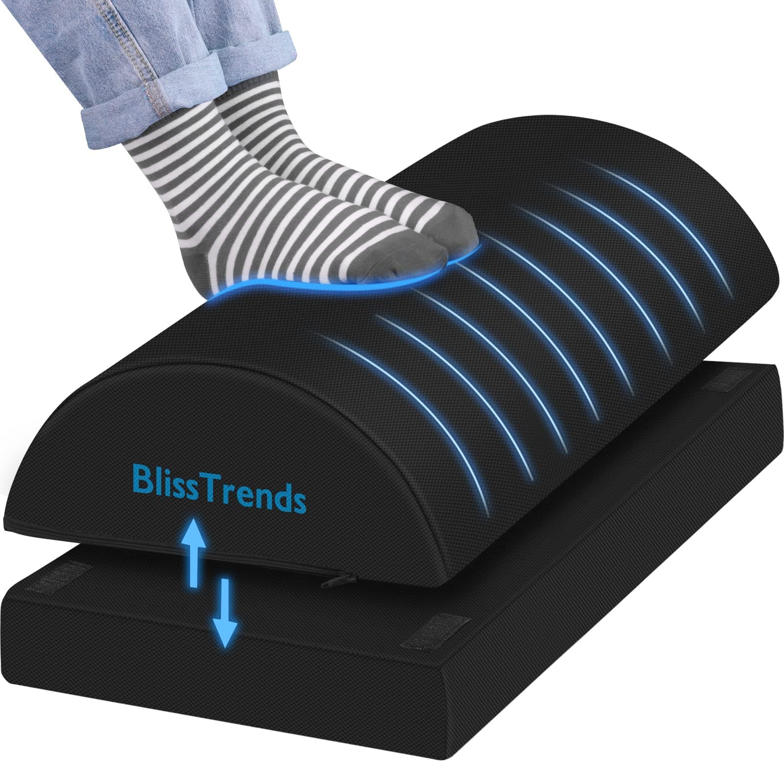 BlissTrends Foot Rest for Under Desk at Work-Versatile Foot Stool with Washable Cover-Comfortable Footrest with 2 Adjustable Heights for Car,Home and Office to Relieve Back,Lumbar,Knee Pain-Black Long