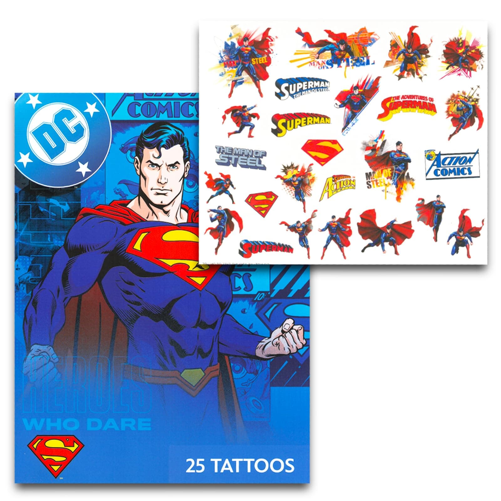 Savvi Superhero Tattoos for Kids Bundle ~ 100 Pcs Marvel and DC Super Hero Temporary Tattoos for Boys Girls | Spiderman Avengers Superman Batman Superhero Party Favors Party Supplies