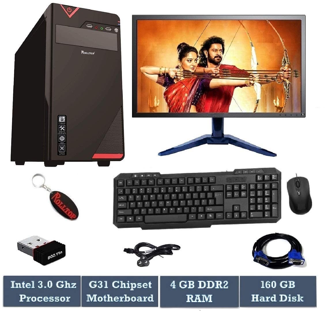 Rolltop®® Assembled Desktop Computer,Intel Core 2 Duo 3.0 GHZ Processor,G 31 Motherboard, 15.4 Inch LED Monitor with Windows 7 & Office Trial Version(4GB/160GB)