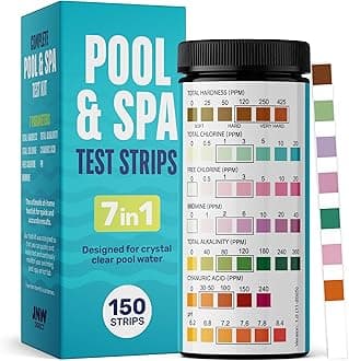 JNW Direct Pool Test Strips 7-in-1, 150 Quick and Accurate Pool and Hot Tub Test Strips - Pool Water Testing Kit for Chlorine, Bromine, pH, Hardness, More - All in 1 Swimming Pool Test Strips by