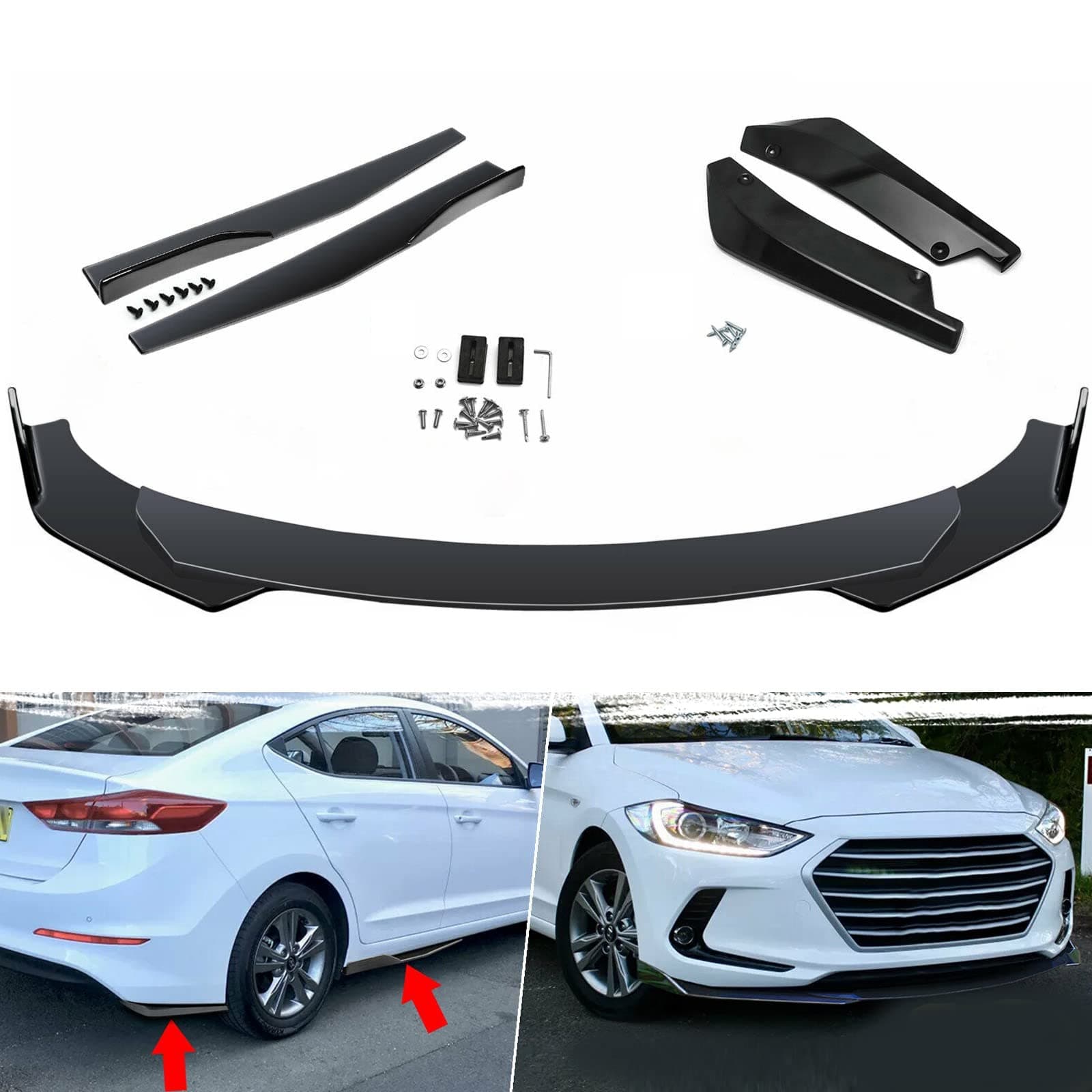 x xotic tech Front Bumper Lip Spoiler + Side Skirt Splitter + Rear Bumper Lip Wrap Splitter Canard