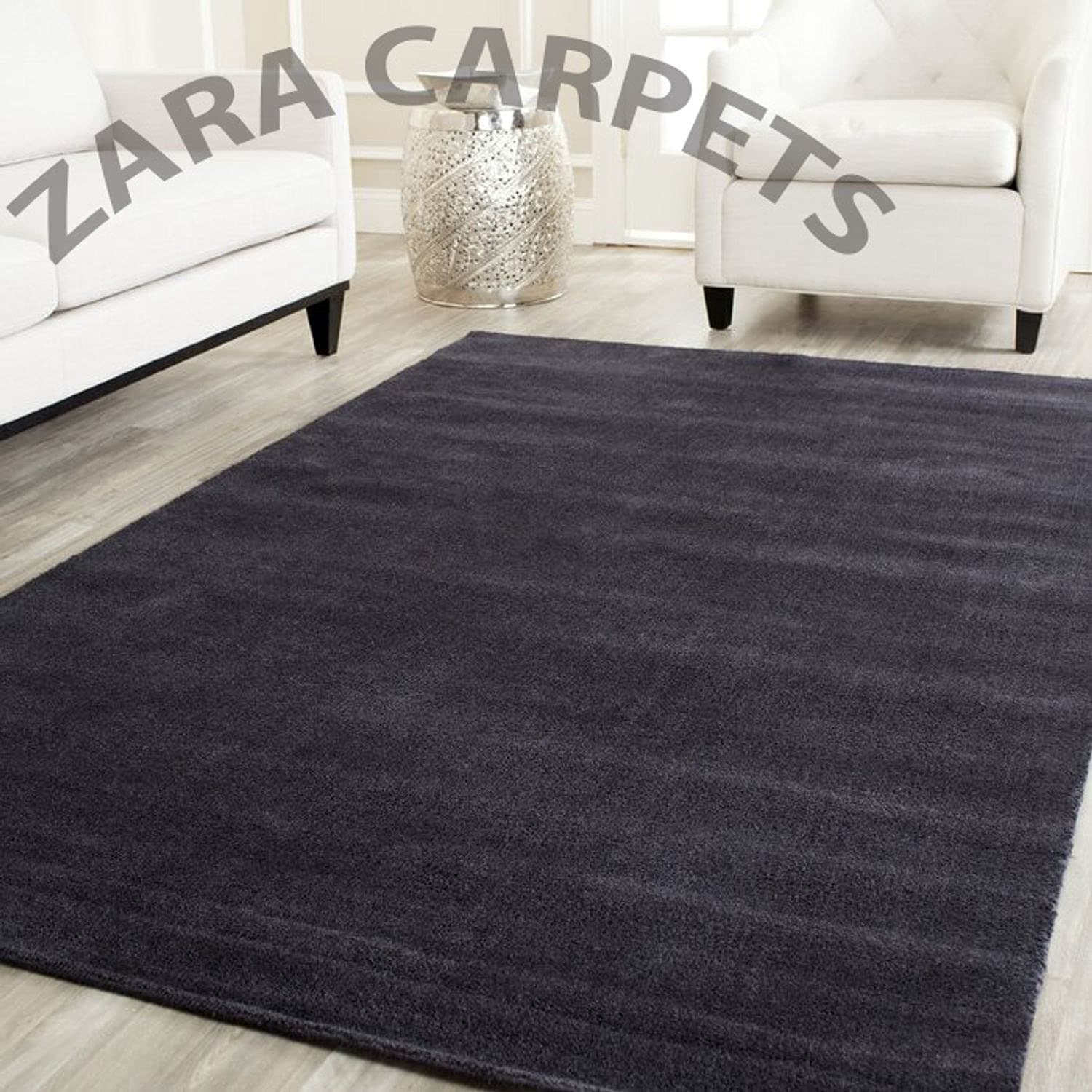ZARACARPETS Solid Plain Exported Quality Hand Made Carpets and Rug Size 6 Feet by 9 Feet (6x9 feet) Black