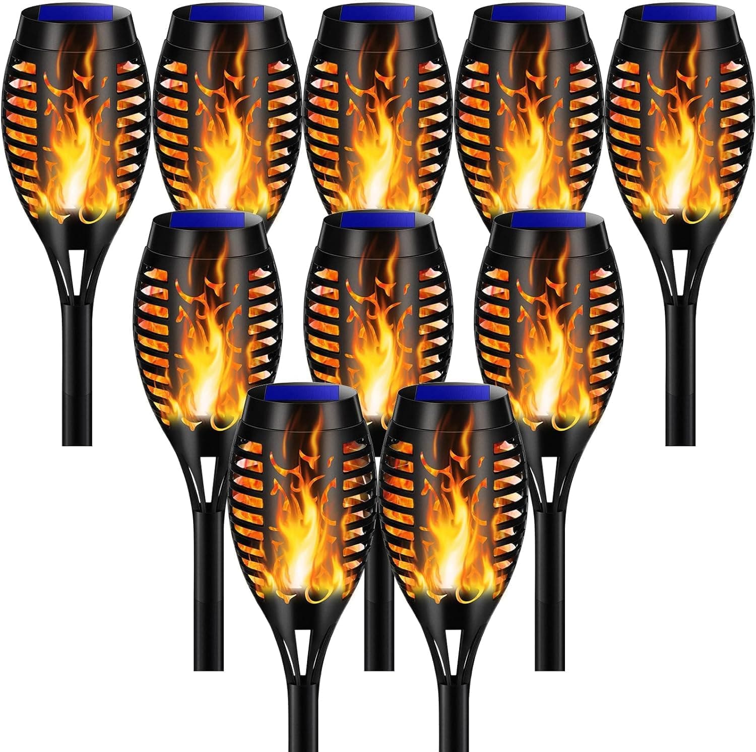 BAKTHSolar Light Outdoor with Flickering Flame, 10 Pack Solar Torch Lights Waterproof, 12 LED Solar Tiki Torches for Garden Yard Patio,Landscape(Yellow)