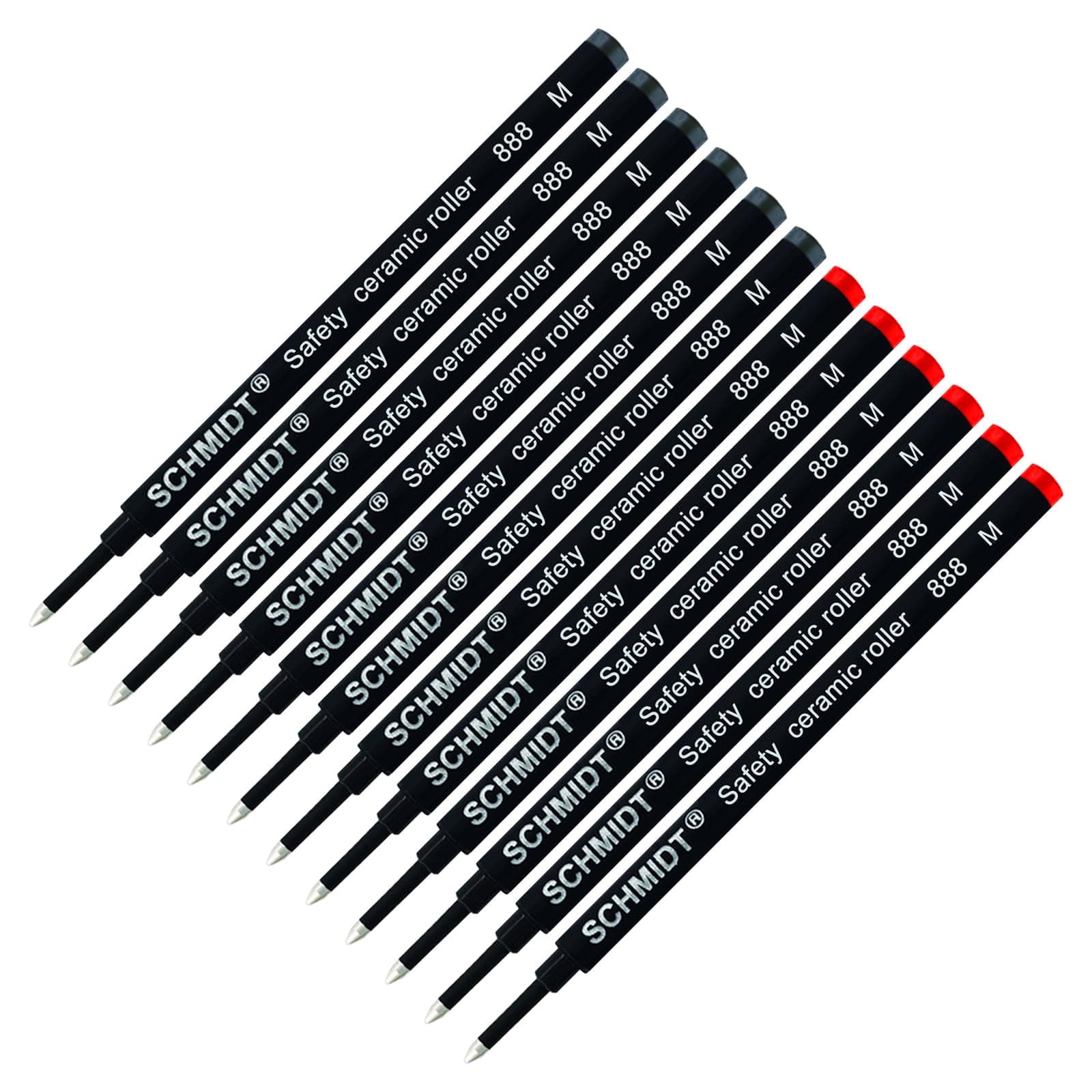Schmidt 888 M Safety Ceramic Rollerball Refill - Black(6), Red(6) Ink (Medium Tip 0.7mm) - Pack of 12