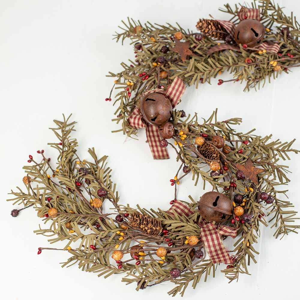 Rustic Artificial Pine and Pip Berry Christmas Garland - Soft Touch Pine Garland with Berries Rusty Jingle Bells and Pinecones for Farmhouse Home Decor and Holiday Centerpiece Decorations (42” Long)