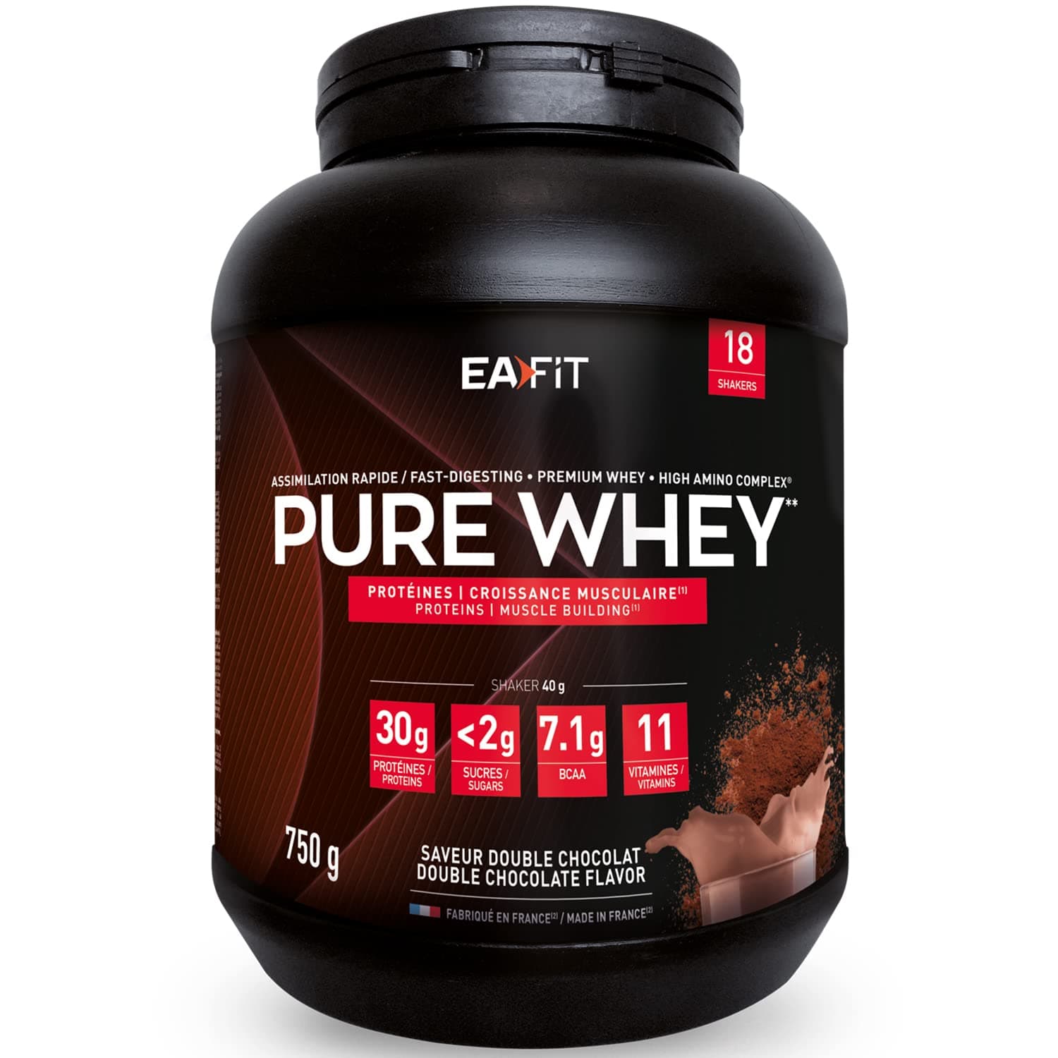 Pure Whey - Double Chocolate 750g - Muscle Growth - Tri-Source whey Protein - Fast Absorption - Contains Amino acids and Digestive enzymes - HIGH Amino Complex - Source of Vitamins and Minerals