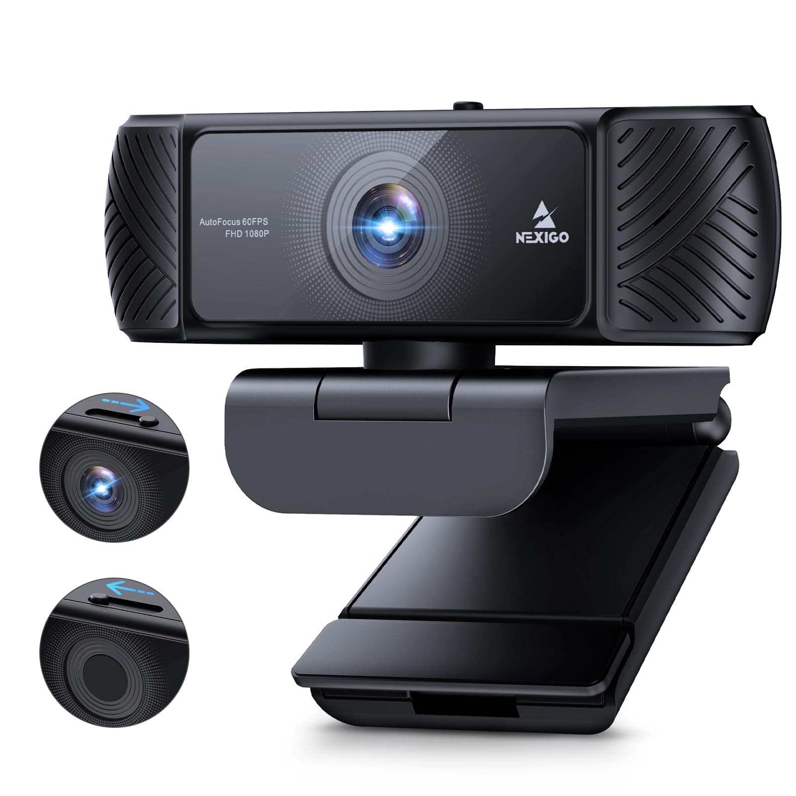 Webcam 1080P 60FPS with Microphone for Streaming, Advanced AutoFocus, w/Privacy Cover and Tripod, NexiGo N680P Pro Computer Web Camera for Online Learning, Skype Zoom Teams, Mac PC Laptop Desktop