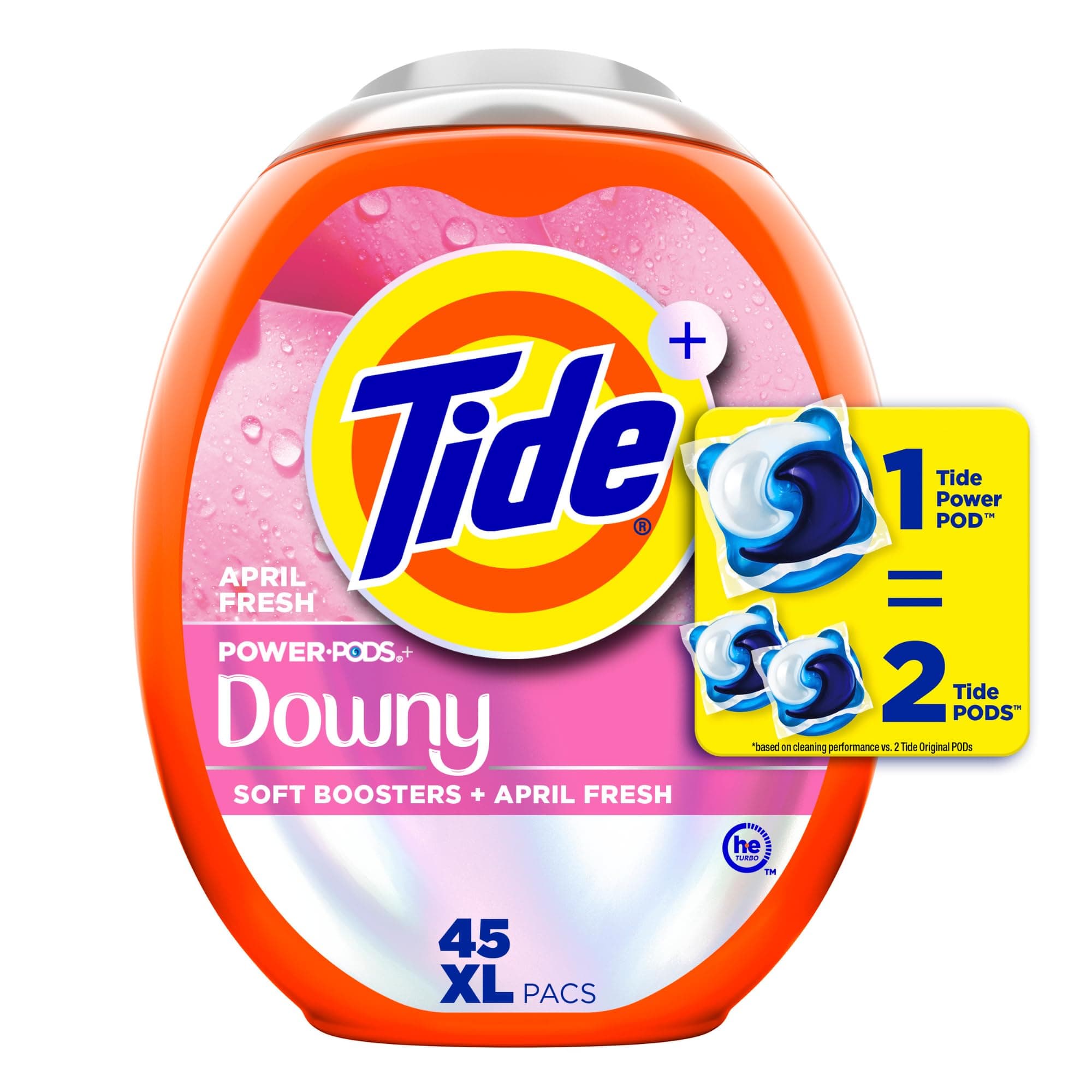 Tide Power PODs + Downy Laundry Detergent Pods, 45 Count, Soft Boosters + April Fresh
