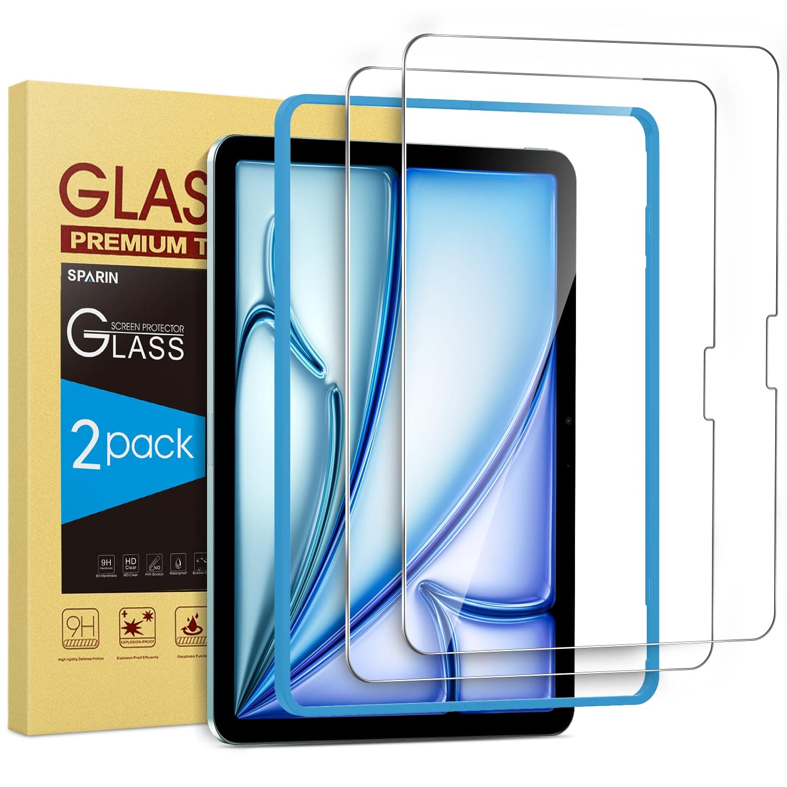 2 Pack Screen Protector for iPad Air 11 inch M4/M3/M2 (2026/2025/2024), (iPad Air 8th/7th/6th Generation), Tempered Glass, Apple Pencil Pro & Case Compatible, Anti-Scratches, High Definition