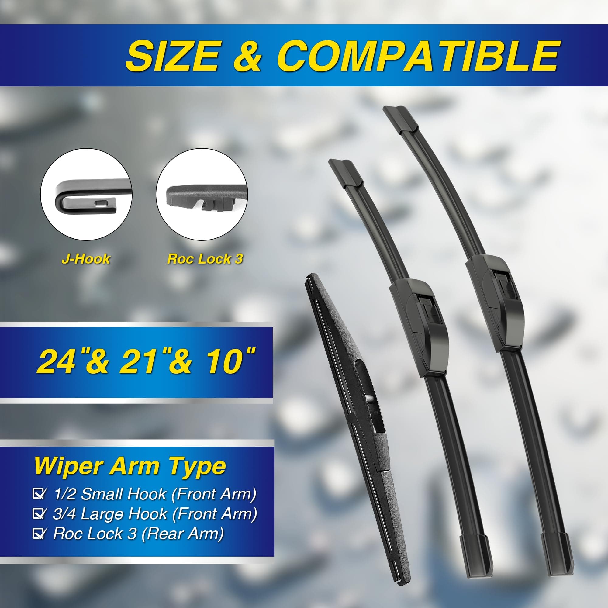 5 PLUS® Silicone Windshield Wipers Replacement for Mitsubishi Outlander Sport 2011-2023, RVR 2011-2017, ASX 2013-2015 Wiper Blades(Set of 3), Windshield Wiper Blades For My Car-24"/21"/10"