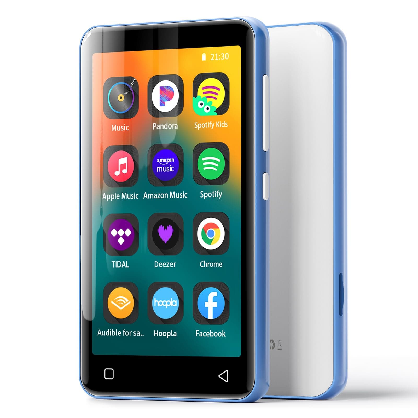 80GB MP3 Player with Bluetooth and WiFi, 4" Full Touch Screen MP4 MP3 Player with Spotify, Android Music Player with Pandora, Portable HiFi Sound Digital Audio Player with Speaker (Blue-White)