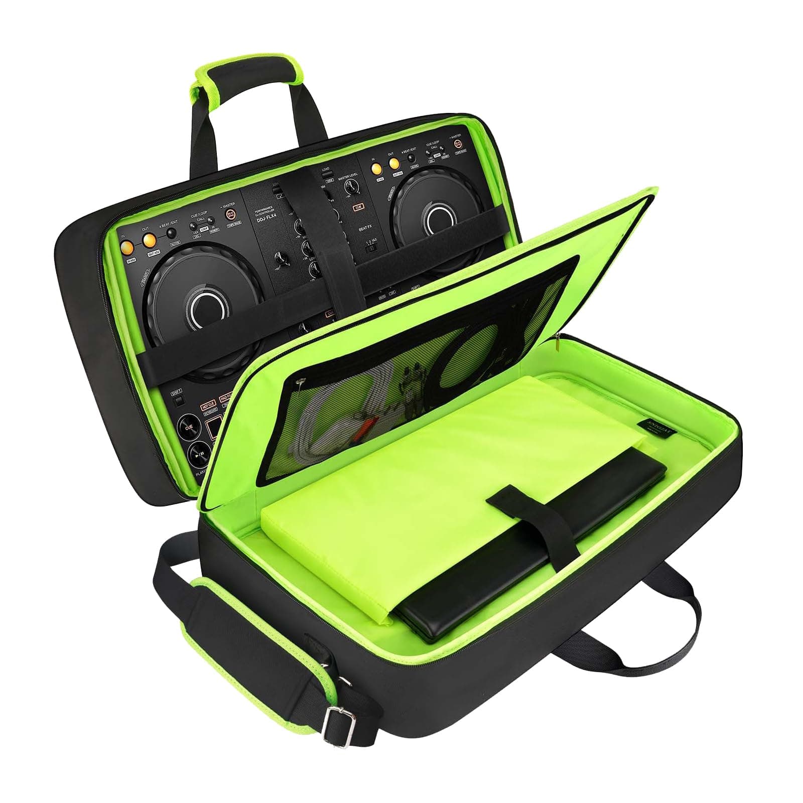 SNIGJAT DJ Controller Case for DDJ-FLX4 / DJ 400 / DDJ-REV1, Padded DJ Controller Bag with 5 Pockets for DJ Equipment,15.6in Laptop, Headphones, Cables, DJ Carrying Case with Adjustable Shoulder Strap