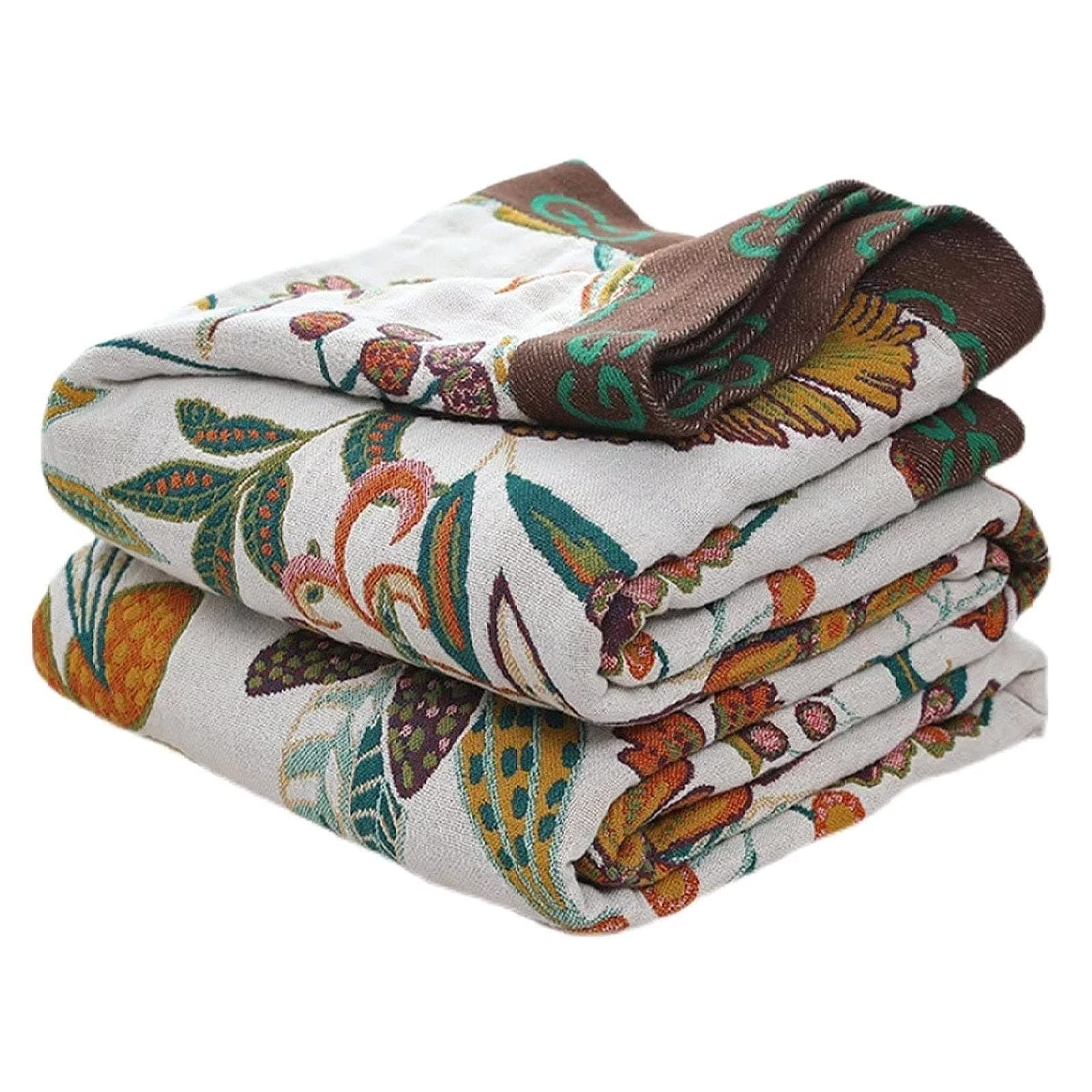 MSGKV Spring Throw Blanket for Couch, 100% Cotton Muslin Breathable Woven Bed Throws 60''x80'' Boho Vintage Quilt for All Seasons Lightweight Farmhouse Blankets Home Decoration