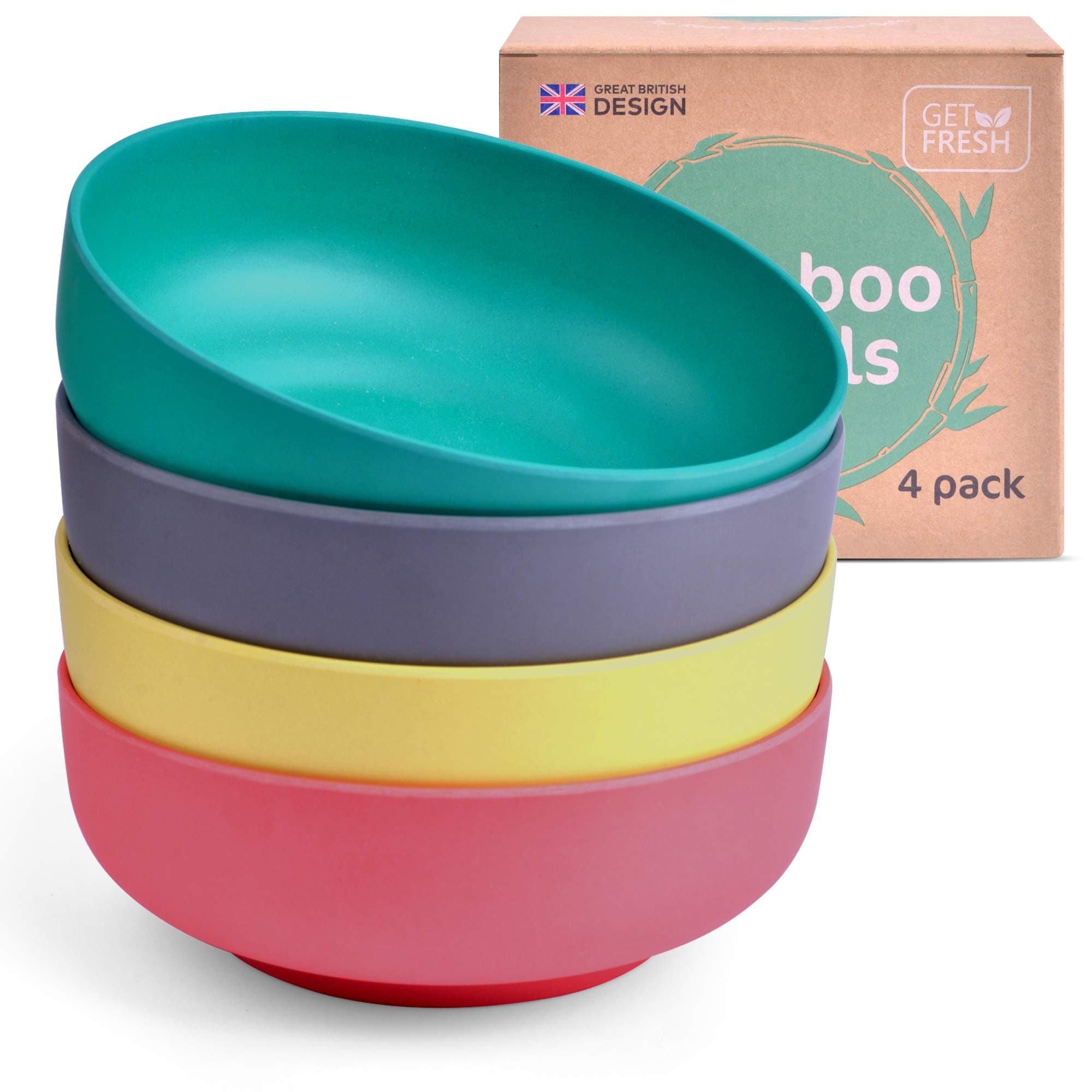 GET FRESHBamboo Kids Bowls Set - 4-pack Reusable Bamboo Dinnerware Bowls For Kids and Toddlers - Colorful Bamboo Fiber Childrens Dinner Bowls for Everyday Use - Bamboo Dishes for Kids and Adults