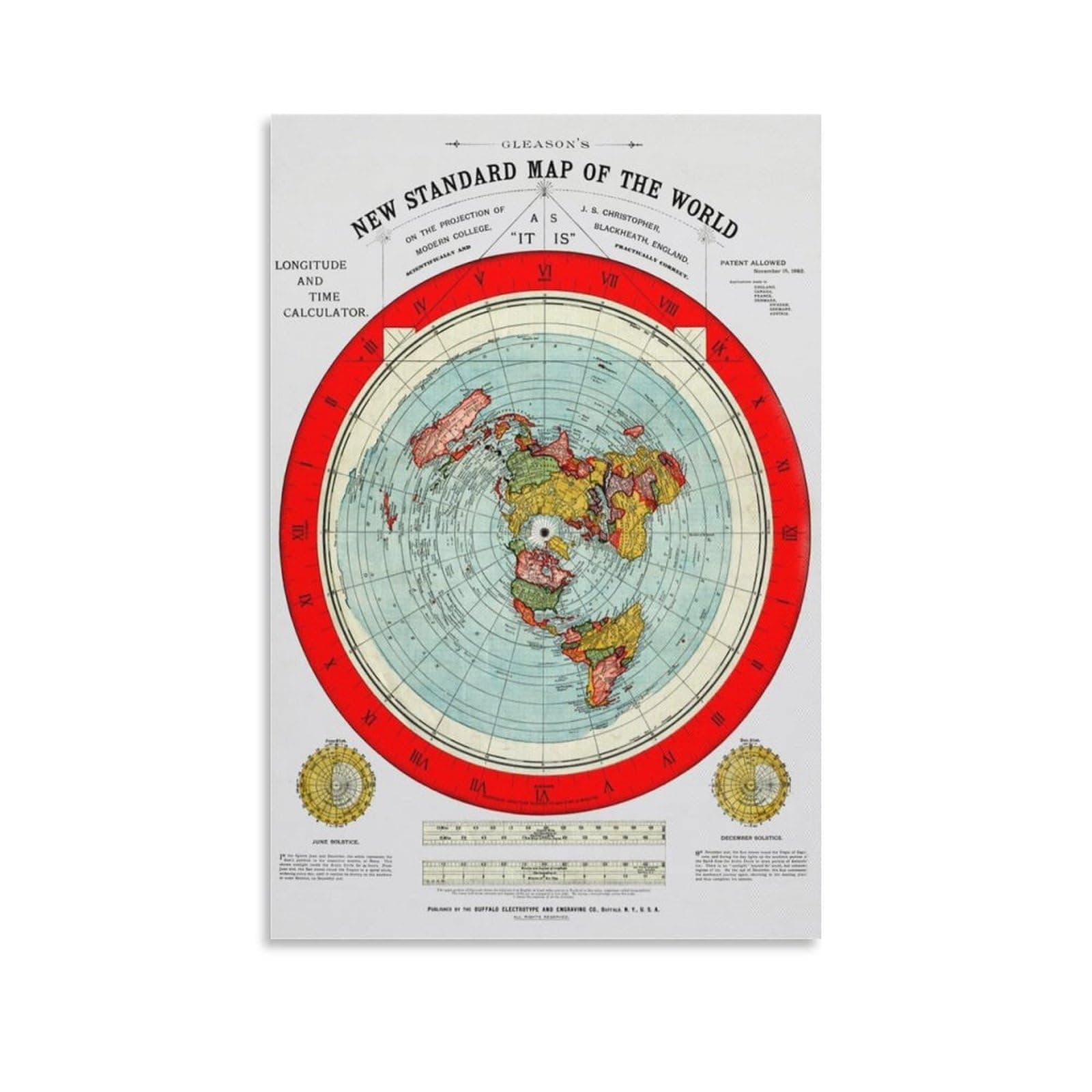 DINETIC Alex Gleason 1892 Map Remake Standard World Map, Flat Earth Map Canvas Poster Wall Art Decor Print Picture Paintings for Living Room Bedroom Decoration 08x12inch(20x30cm)