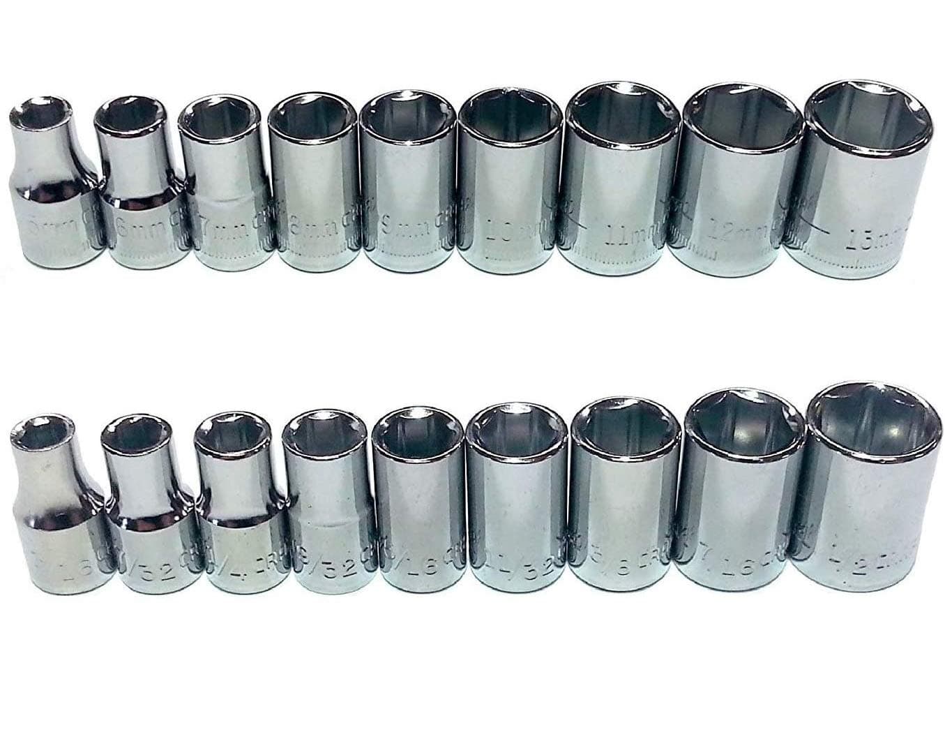 18 Piece 1/4" Drive 6 Point Socket Set (Metric & SAE)
