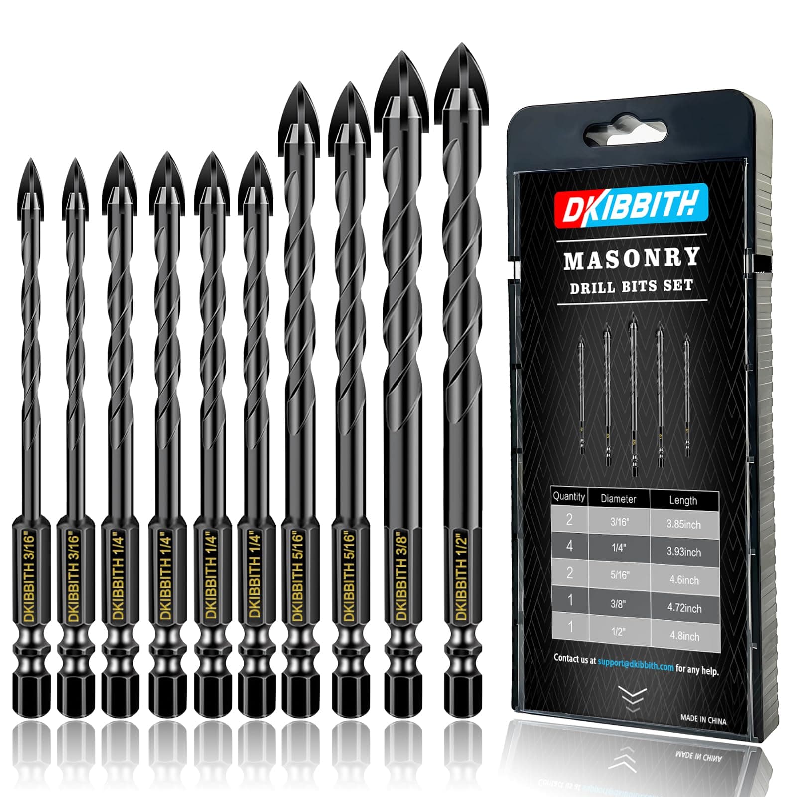 Masonry Concrete Drill Bit Set for Tile, Brick, Glass, Plastic and Wood, Tungsten Carbide Tip Work with Ceramic Tile, Wall Mirror, Paver on Concrete or Brick Wall, 10 Pcs