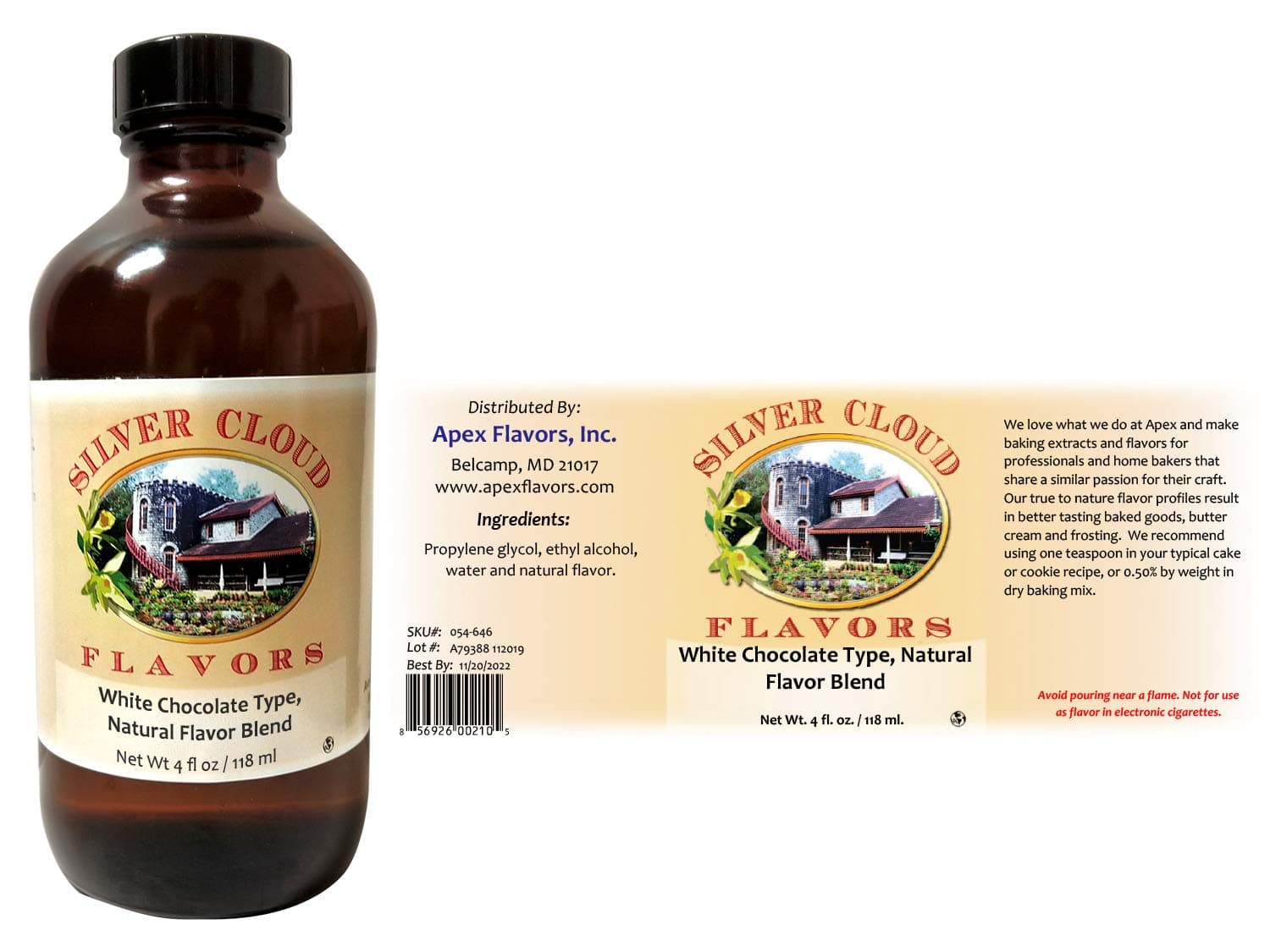 White Chocolate Type Extract, Natural Flavor Blend - 4 fl. oz. glass bottle