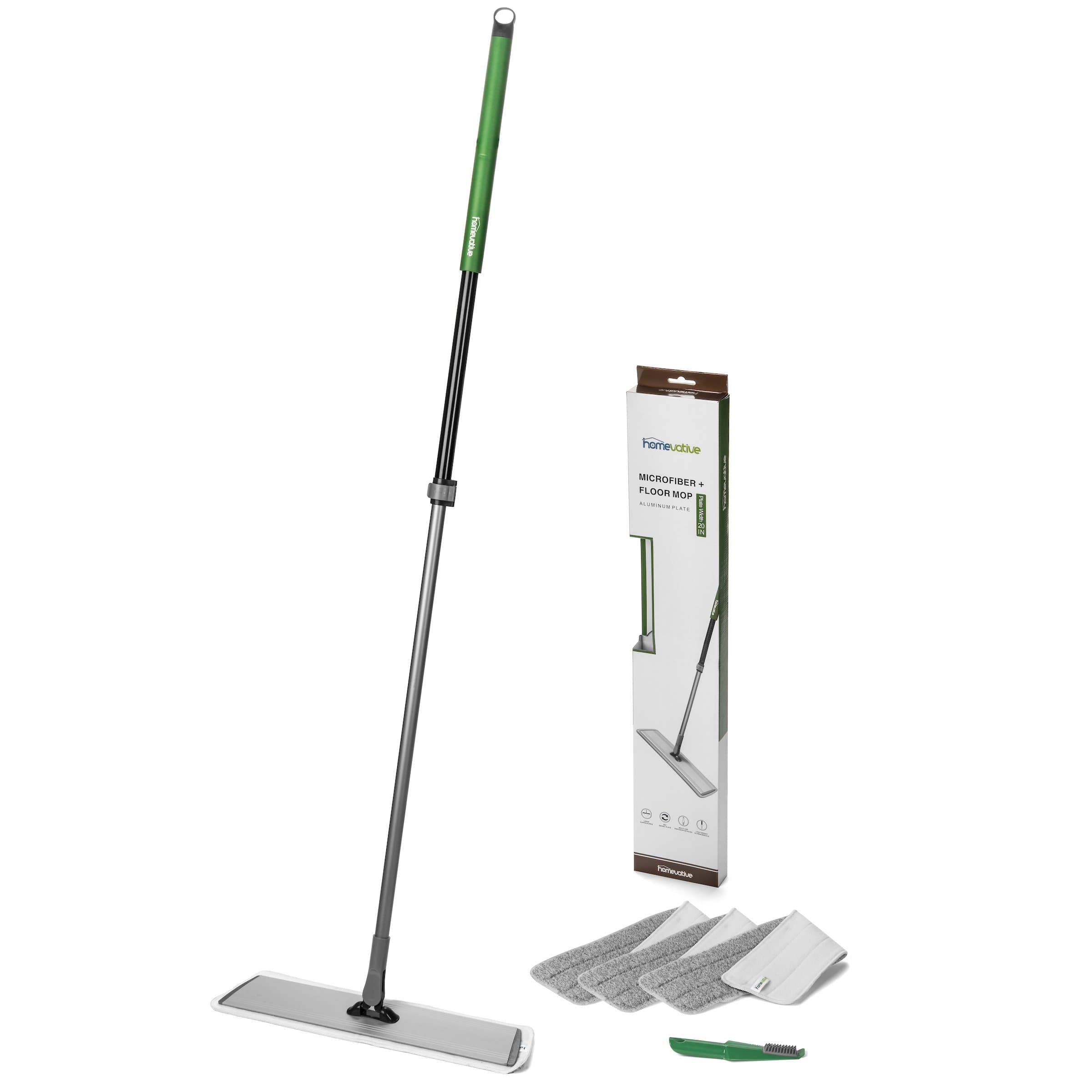 Homevative 20" Stainless Steel Microfiber Floor Mop Kit/w 3 Pads and Detailer
