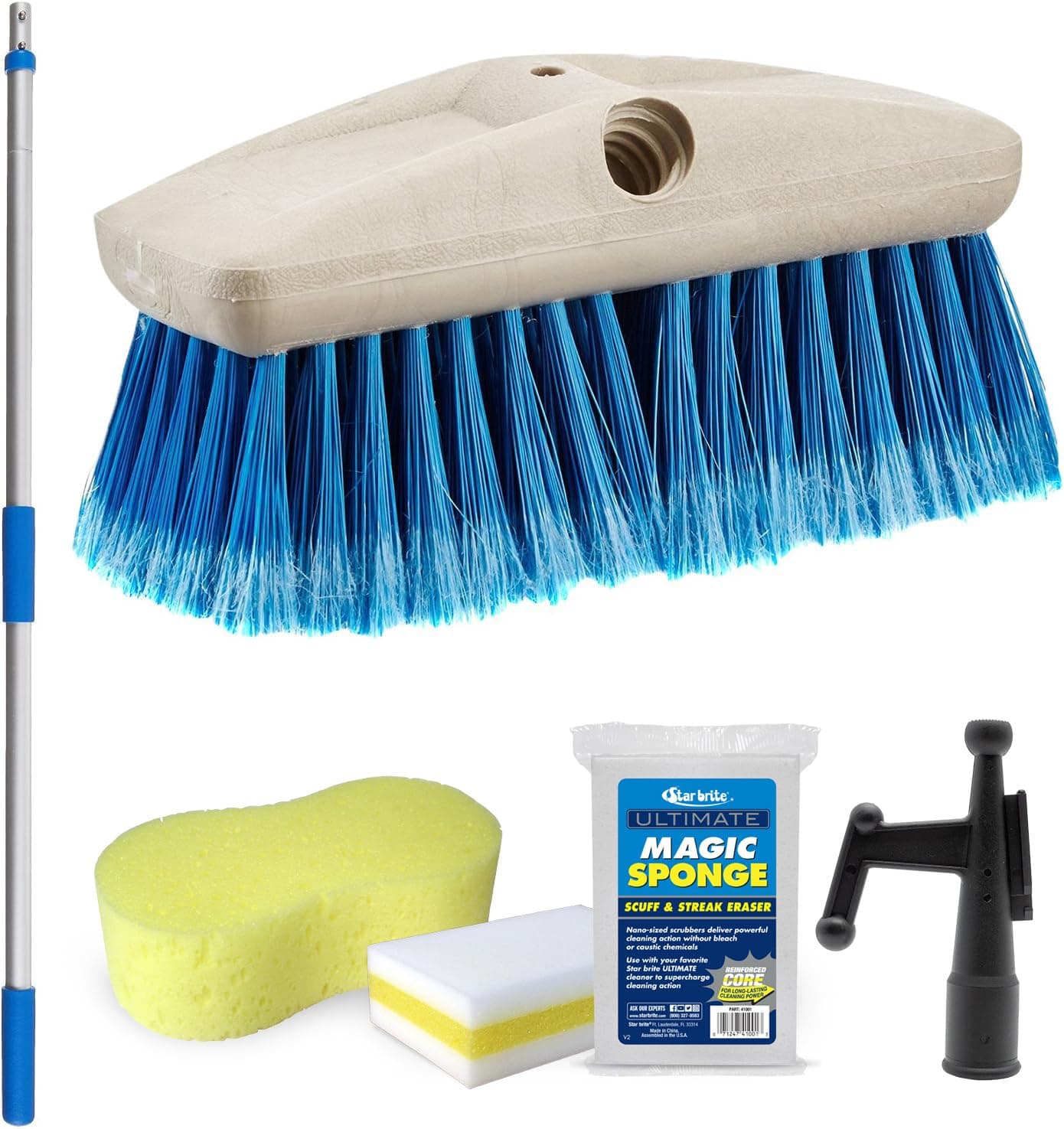 Star brite Boaters Combo Set - Boat Brush, Boat Hook, Telescoping Handle, 2 Pk Boat Scuff Eraser & Giant Sponge