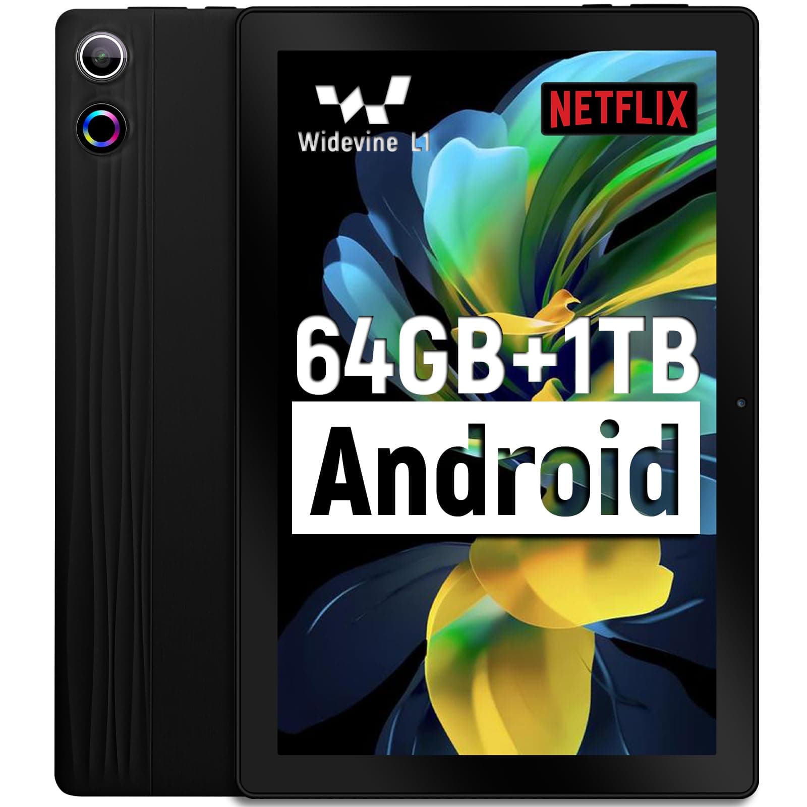 Tablet 10 inch Android 14, Octa-Core, 10GB RAM 64GB ROM 1TB Expandable, Widevine L1, 1280x800 IPS Touchscreen, BT 5.4, Dual Camera with Flash (Black)
