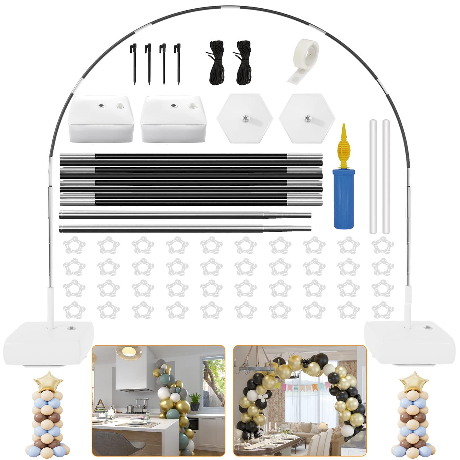 RUBFAC 2-in-1 Balloon Arch Kit, 7.2ft Balloon Arch Stand Adjustable Balloon Arch Frame with Water Fillable Base for Wedding Birthday Baby Shower Party Decorations