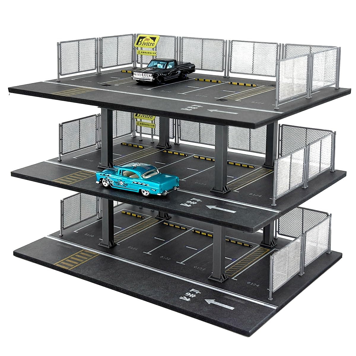 Hot Diecast Wheels Display Case - 1/64 Scale Die-cast Model Car Organizer, Hot Diecast Wheels Parking Garage Dioramas with 15 Parking Spaces(Mesh Railing)