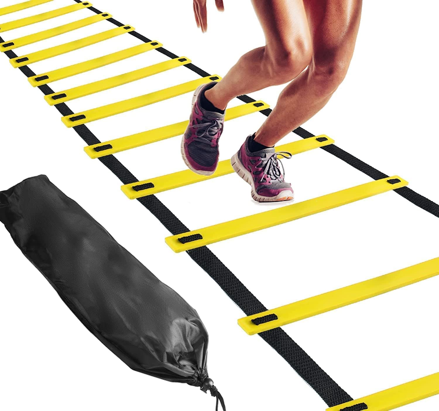 Agility Ladder 8 Meter Speed Training Ladder with 16 Adjustable Rungs, for Soccer, Football, Sports Training - Includes Heavy Duty Carry Bag Speed Ladder (Yellow, 4m 10 Runs)