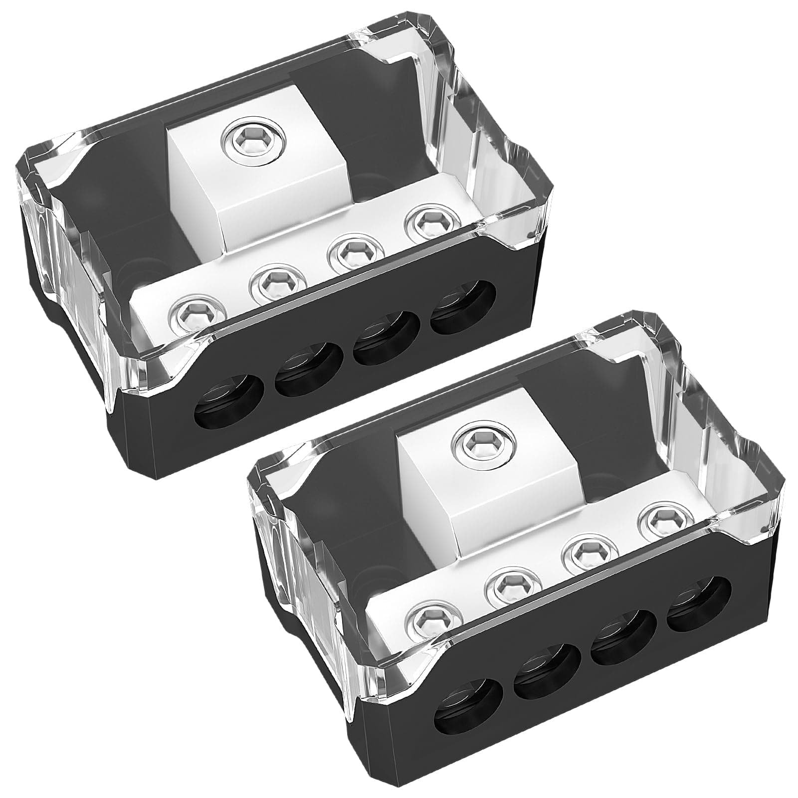 4-Way Power Distribution Block for Car Audio,Efficiently Distribute 0/2/4 Gauge Input to 4/8/10 Gauge Outputs,Enhance Your Amp Ground Connections（2PCS)