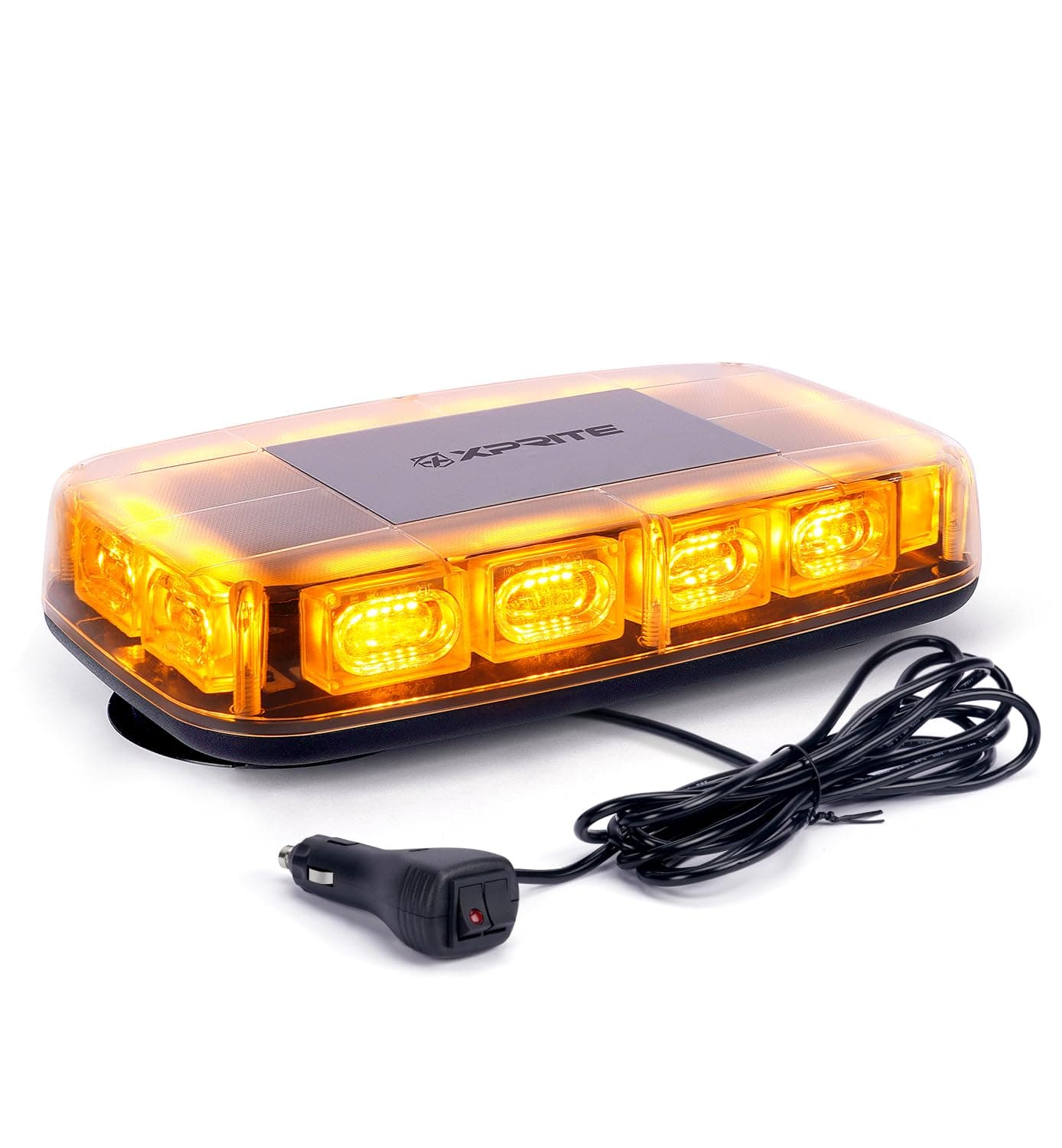 Xprite Amber LED Rooftop 12" Mini Emergency Strobe Lights Bar, 15 Flashing Modes Hazard Warning Caution Beacon Light Magnetic Base for Safety Tow Truck Construction Vehicles Postal Cars Snow Plow