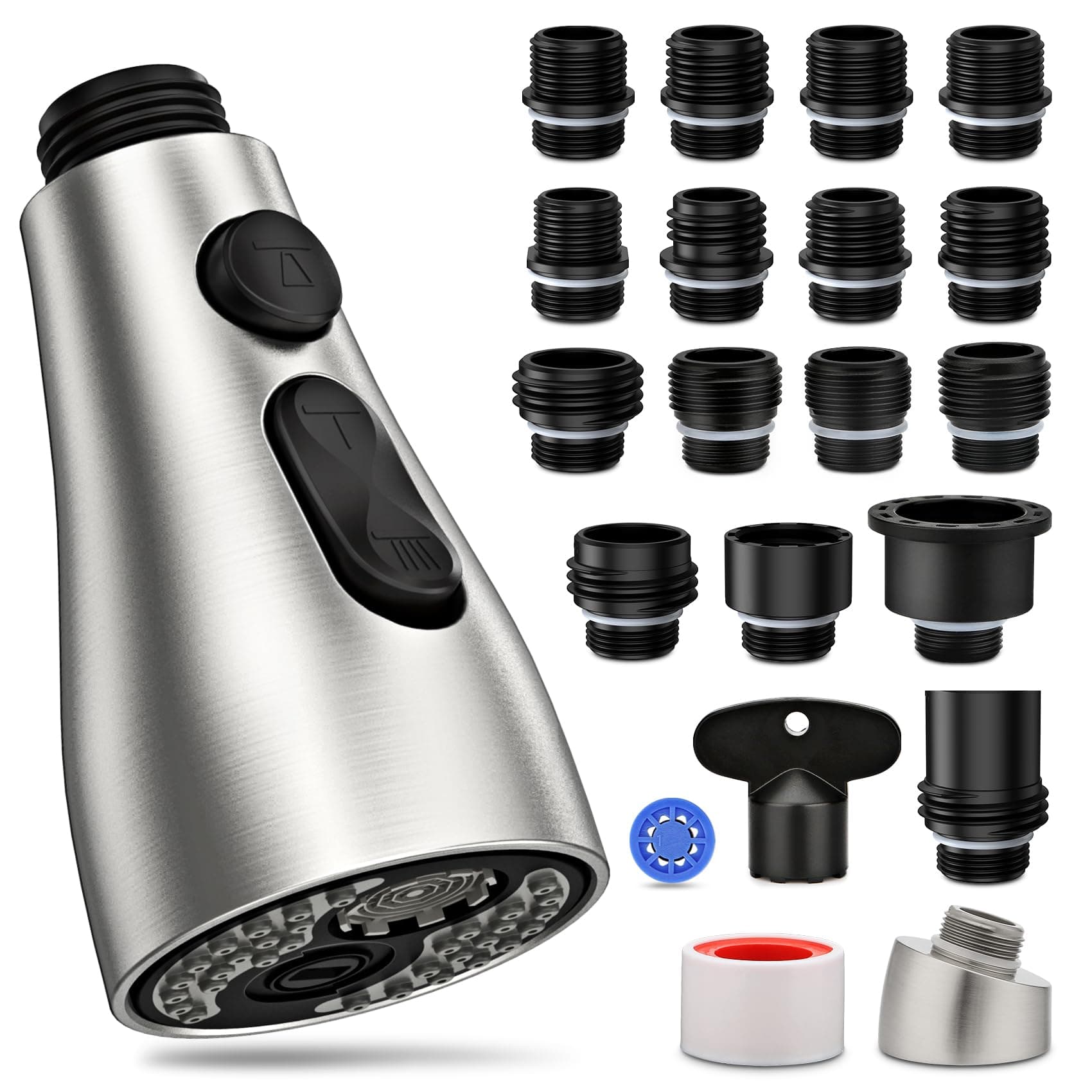 Pull Down Faucet Spray Head 3 Modes Replacement, Kitchen Faucet Head G 1/2, Kitchen Sink Faucet Replacement Parts, Kitchen Faucet Sprayer Head Replacement - Brushed Nickel