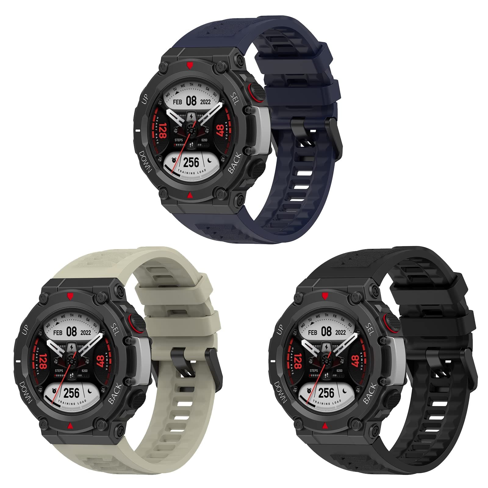 3 Pack Compatible for Amazfit T-Rex 2 Watch Bands, Silicone Replacement Band Straps Accessories Fit for Amazfit T-Rex 2 T-Rex2 Smartwatch