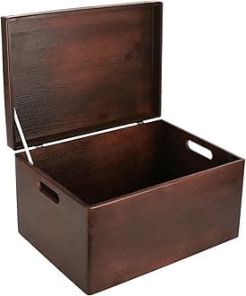 Large Brown Wooden Box Storage with Hinged Lid | 15.8x11.8x9.44in (+-0.5) | Keepsake Decorative Gift Box | Acacia-Like Wood Chest Trunk Product NOT Intended for 15 Years OR Below
