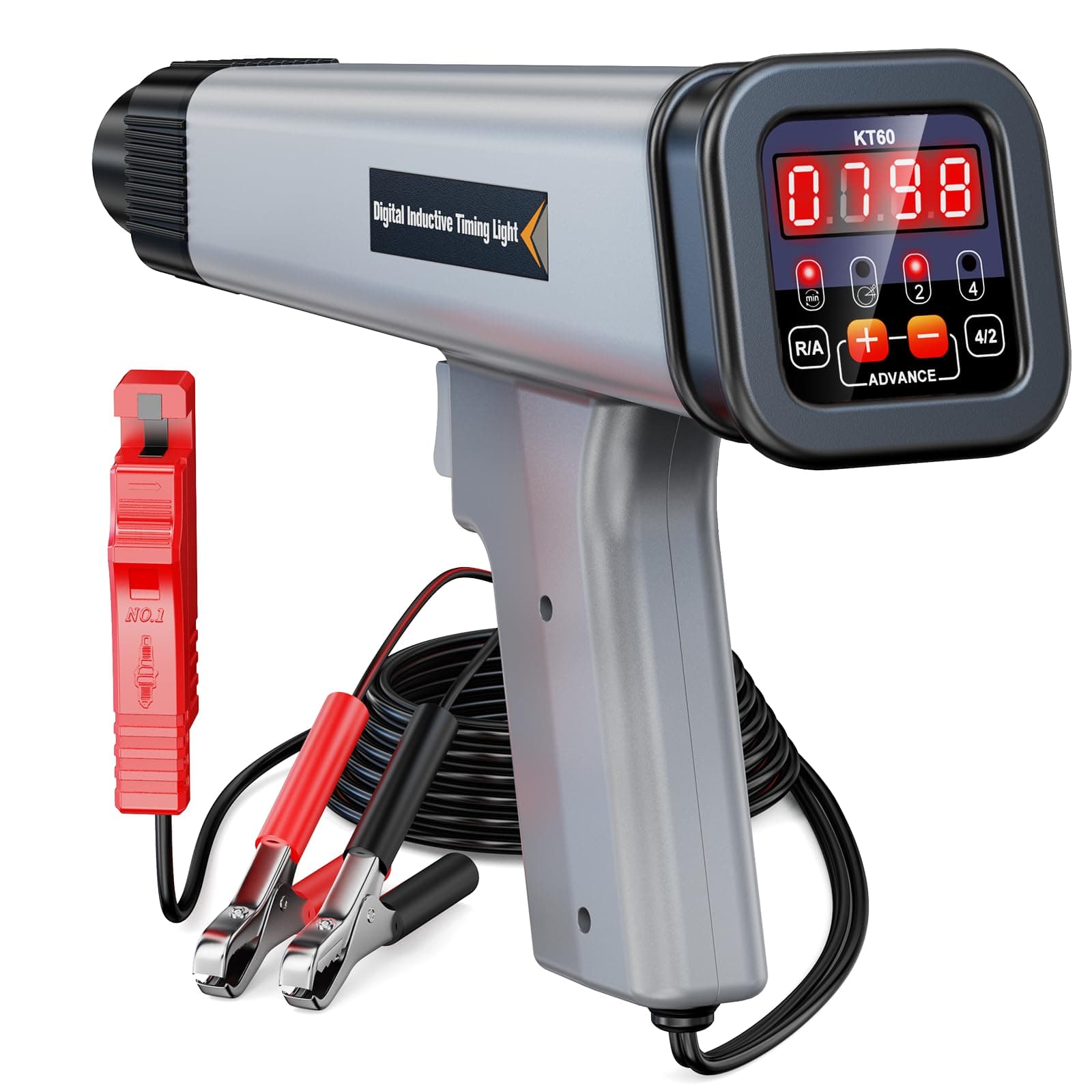 KZYEE KT60 Digital Timing Light with Tachometer & Advance Angle, Automotive 12V Inductive Ignition Timing Light Gun for Distributor-Equipped Gasoline Engines