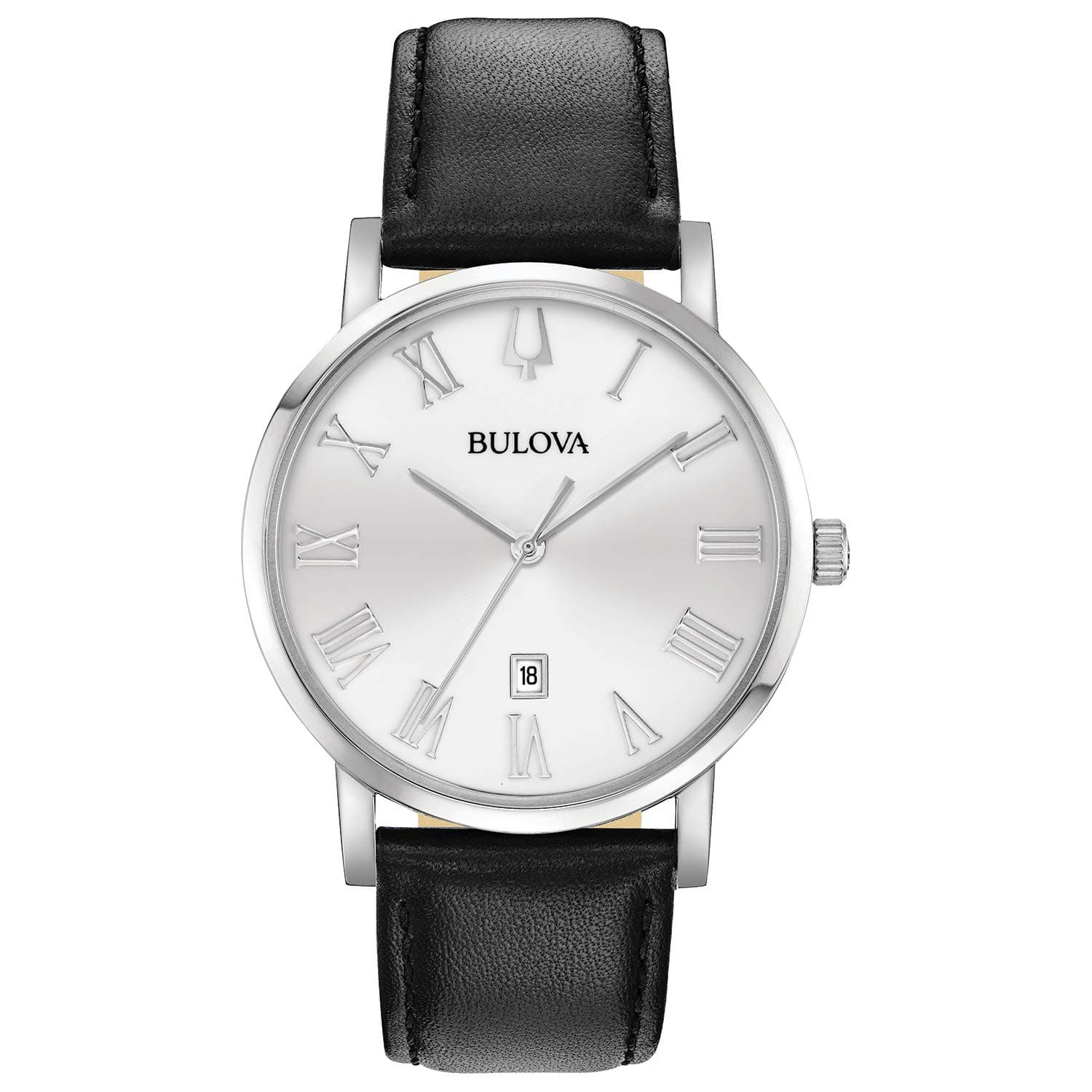 Bulova Men's Classic 3-Hand Calendar Date Quartz Leather Strap Watch, Roman Numeral Markers, 40mm